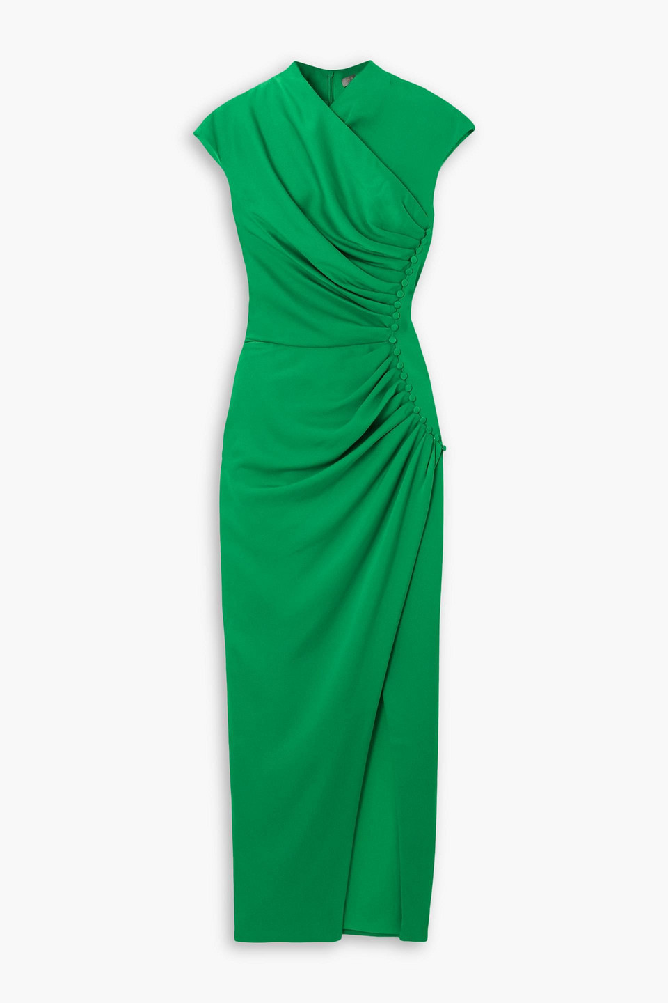 RASARIO BUTTON-EMBELLISHED GATHERED CREPE MAXI DRESS