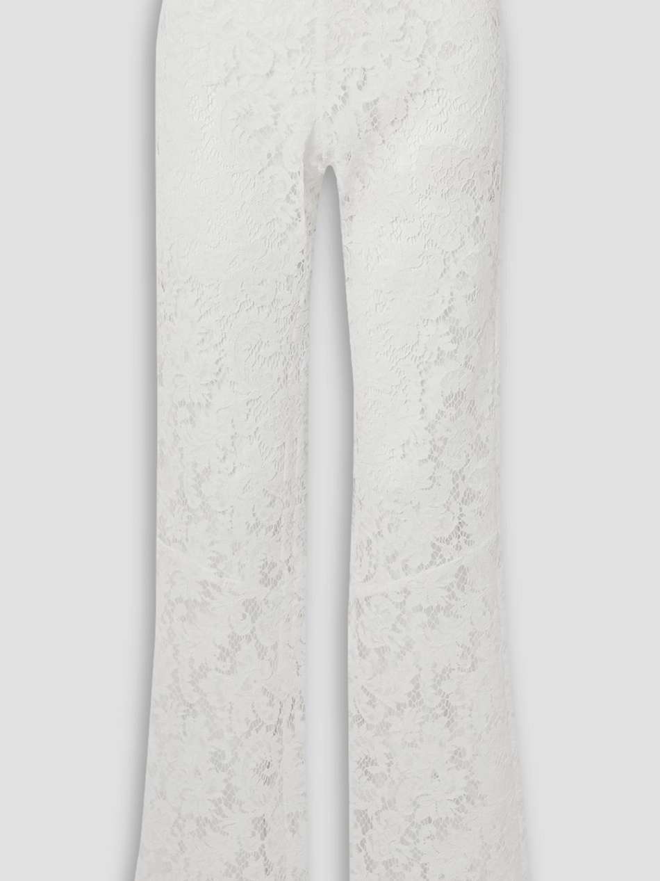 belted crystal-embellished cotton-blend lace flared pants