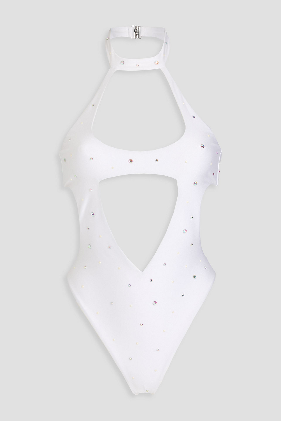 Alessandra Rich Studded Cutout Swimsuit In White