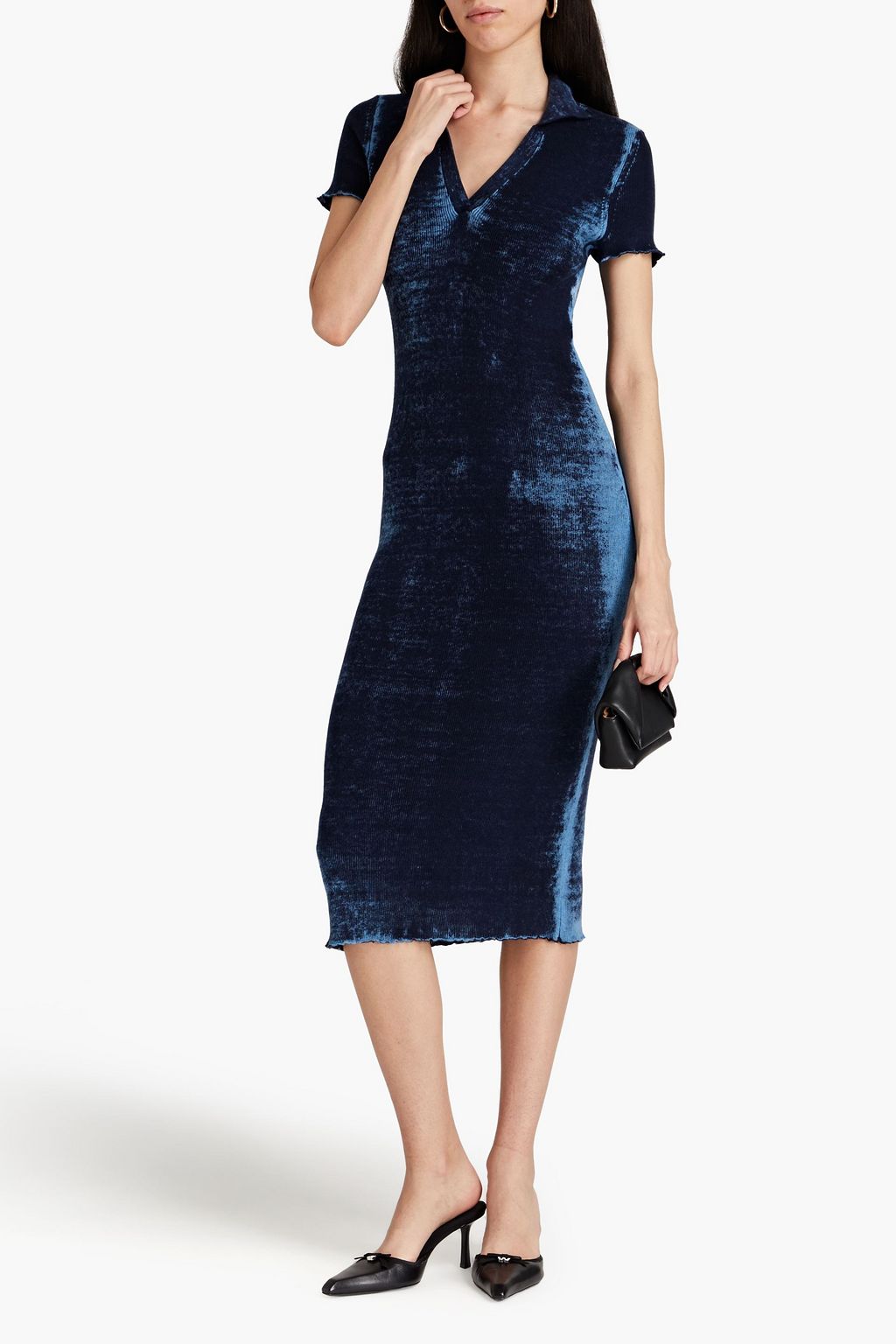 COTTON BY AUTUMN CASHMERE Acid-wash ribbed cotton midi dress