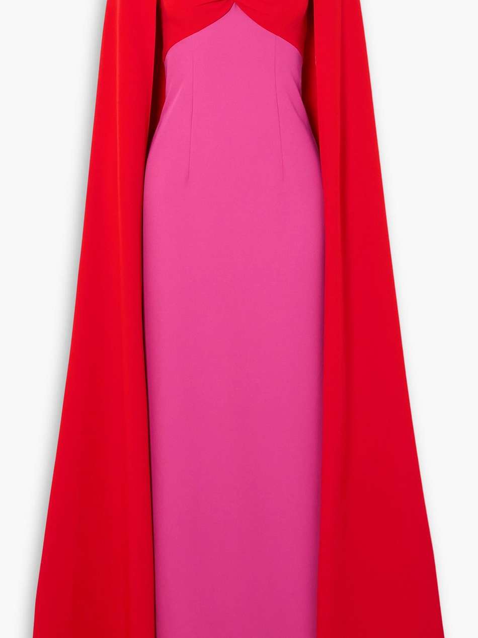 two-tone twist-front stretch-crepe gown
