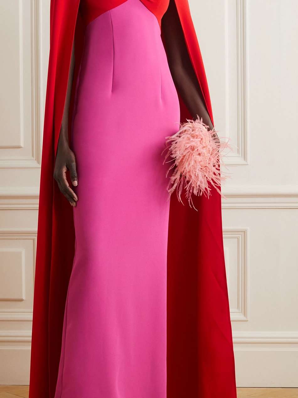 two-tone twist-front stretch-crepe gown