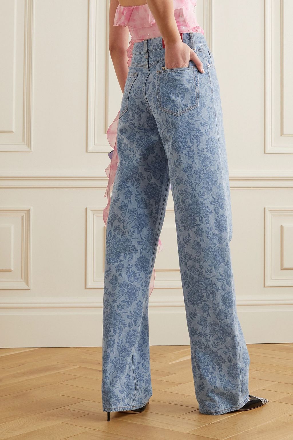 ALESSANDRA RICH Floral-print wide-leg jeans