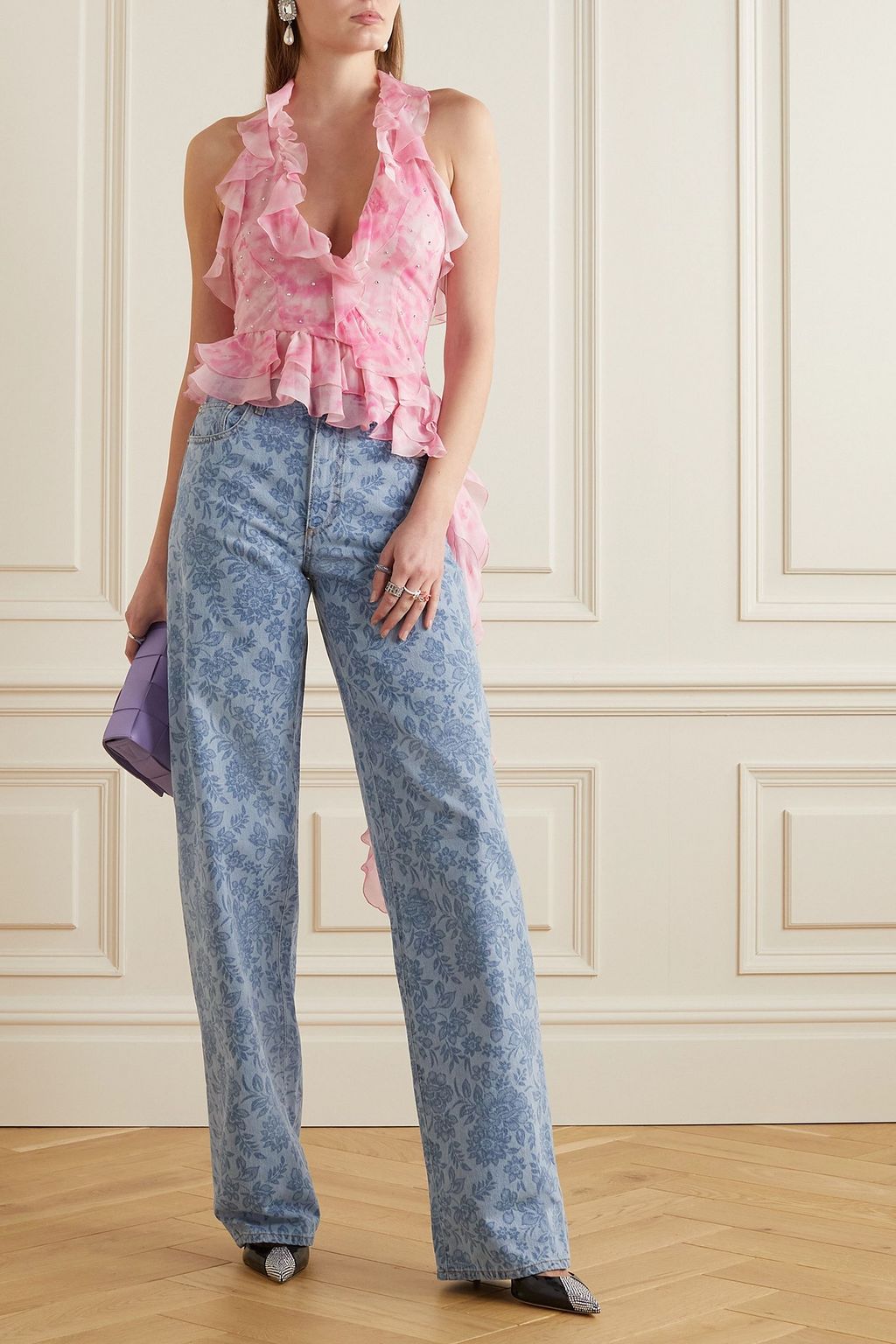 ALESSANDRA RICH Floral-print wide-leg jeans