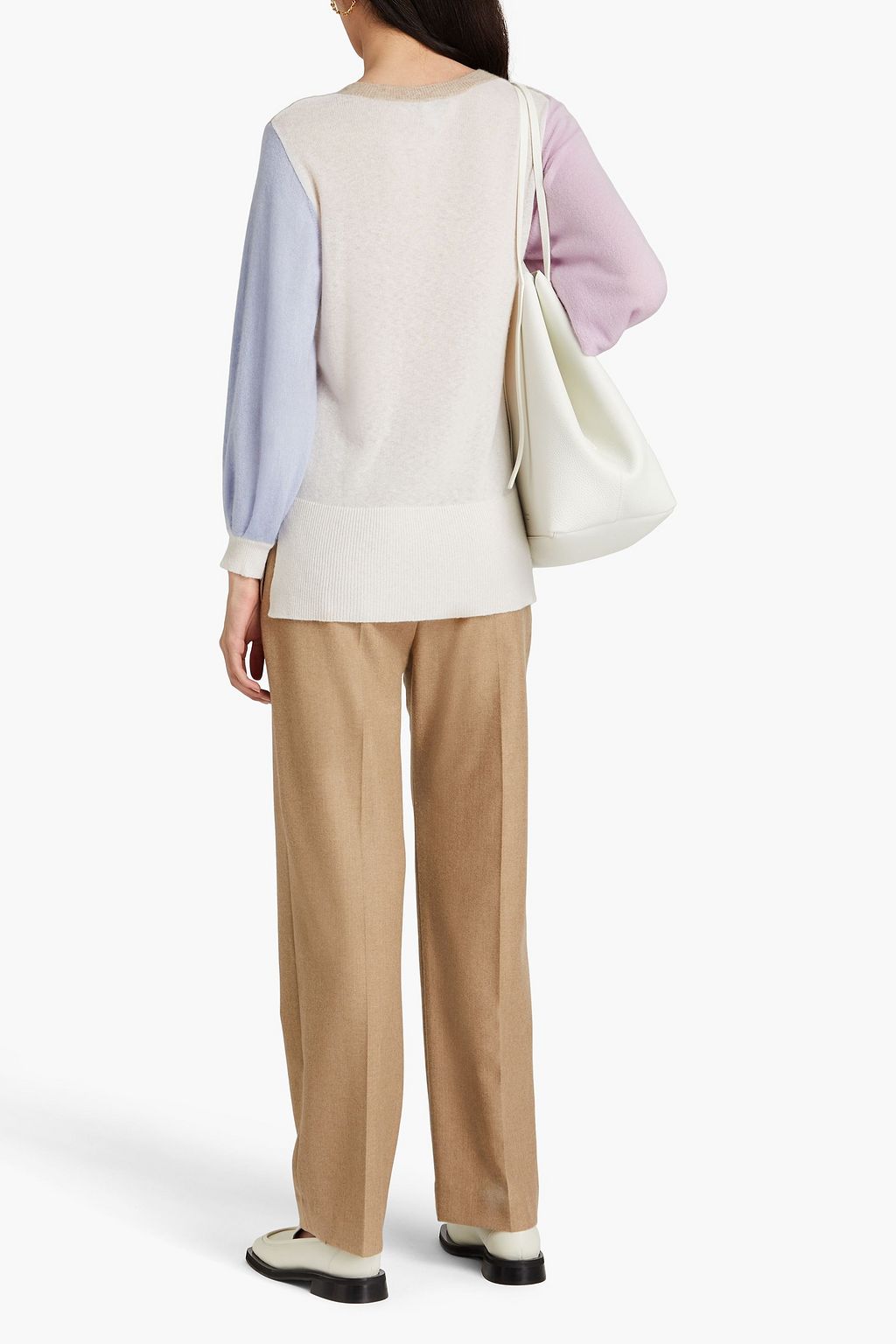 AUTUMN CASHMERE كنزة رياضية من مزيج الحرير والكشمير بأقسام متباينة الألوان