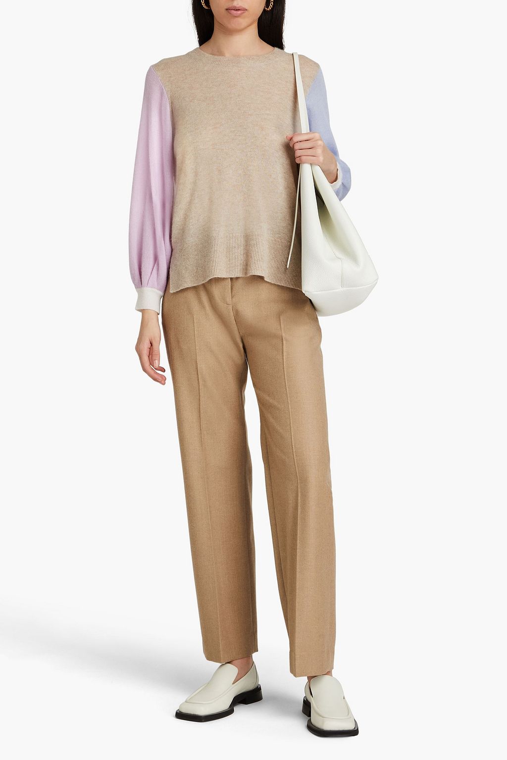 AUTUMN CASHMERE كنزة رياضية من مزيج الحرير والكشمير بأقسام متباينة الألوان