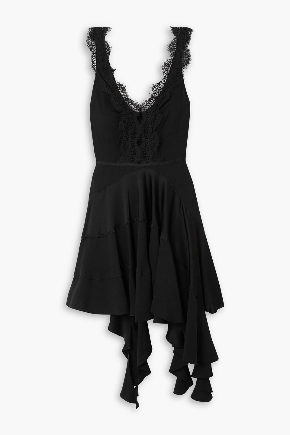 Victoria Beckham Asymmetric Lace-trim Minidress In Black