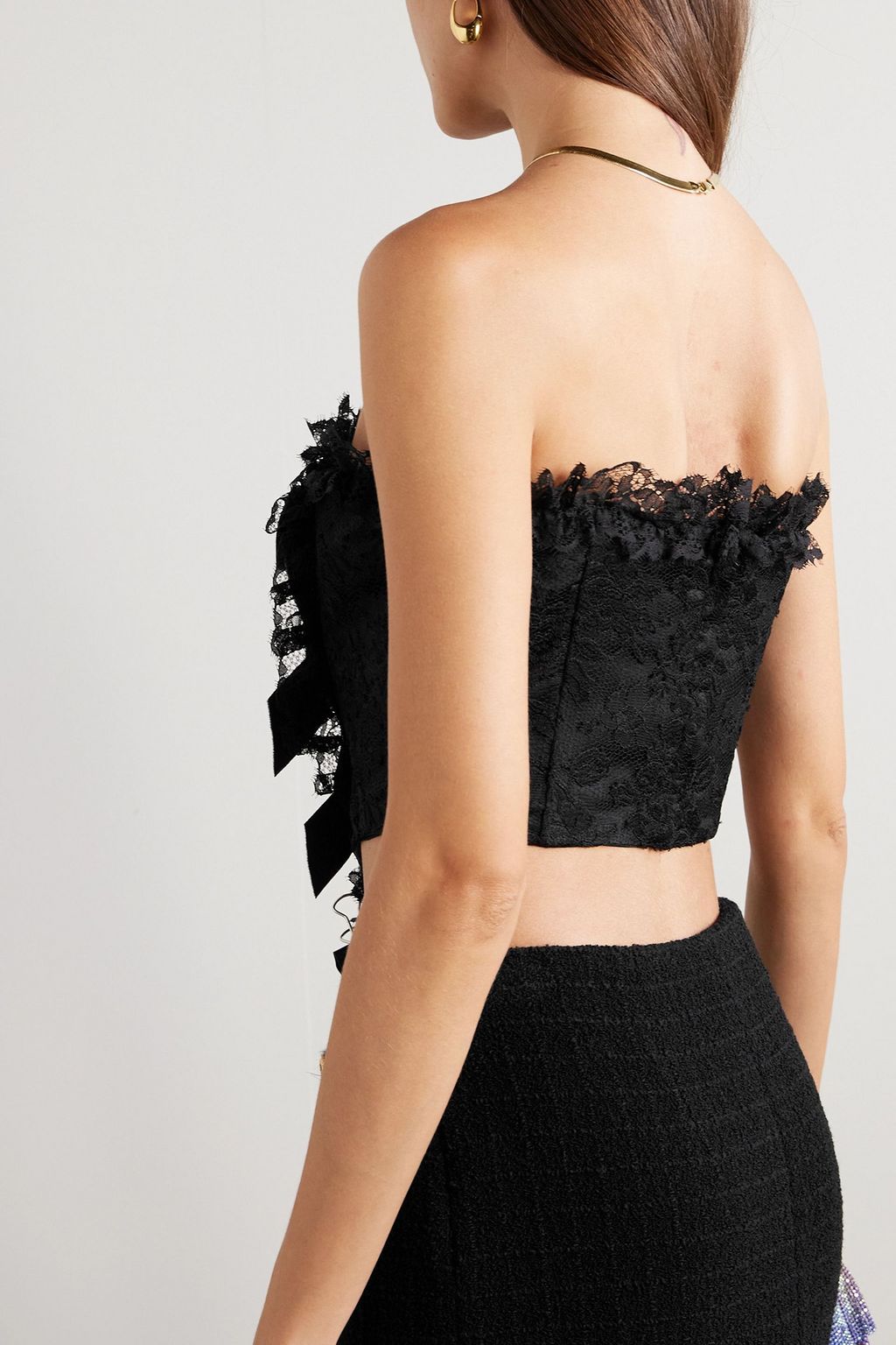 ALESSANDRA RICH Bow-embellished lace bustier top