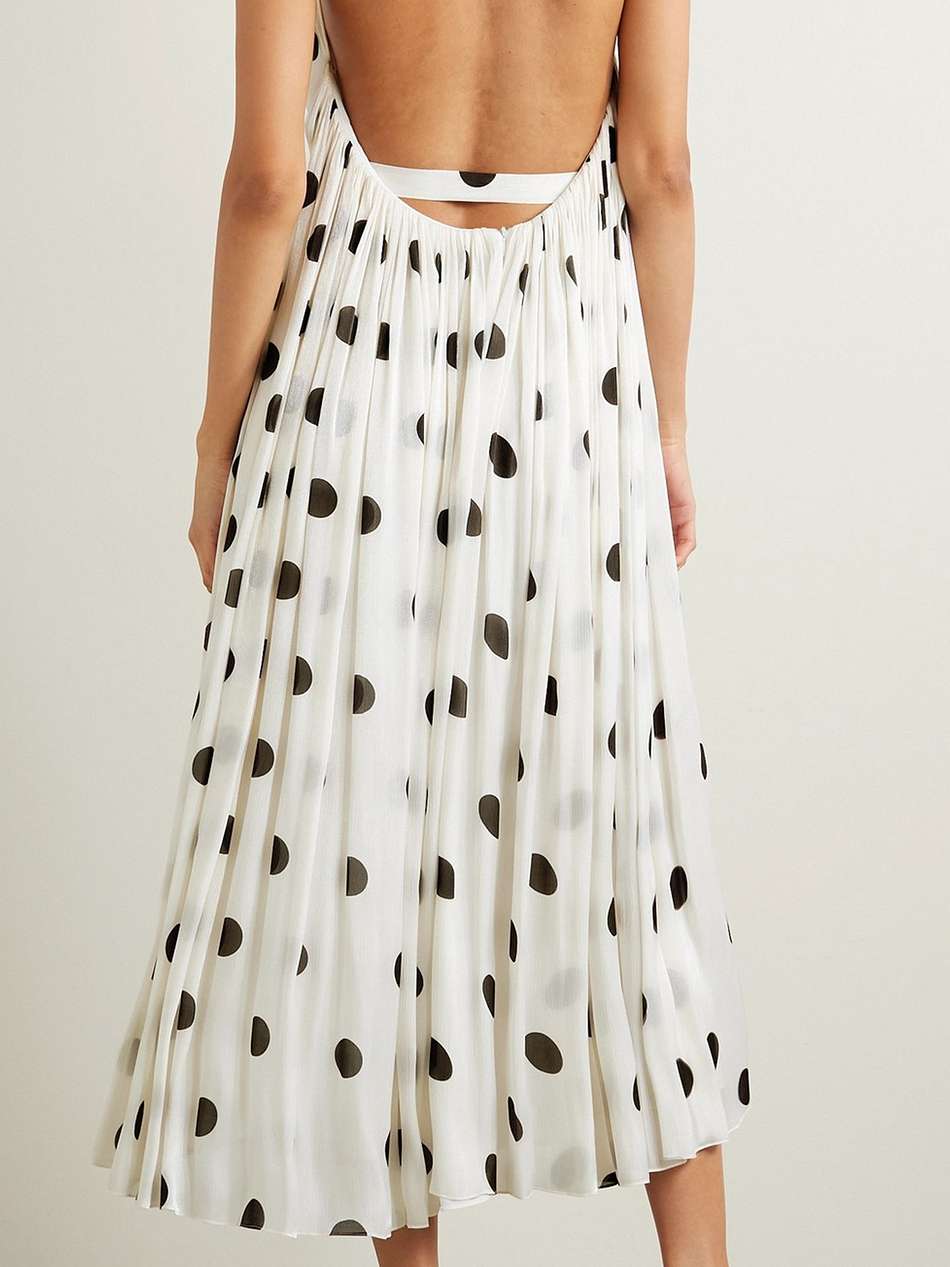 open-back polka-dot crepon halterneck midi dress