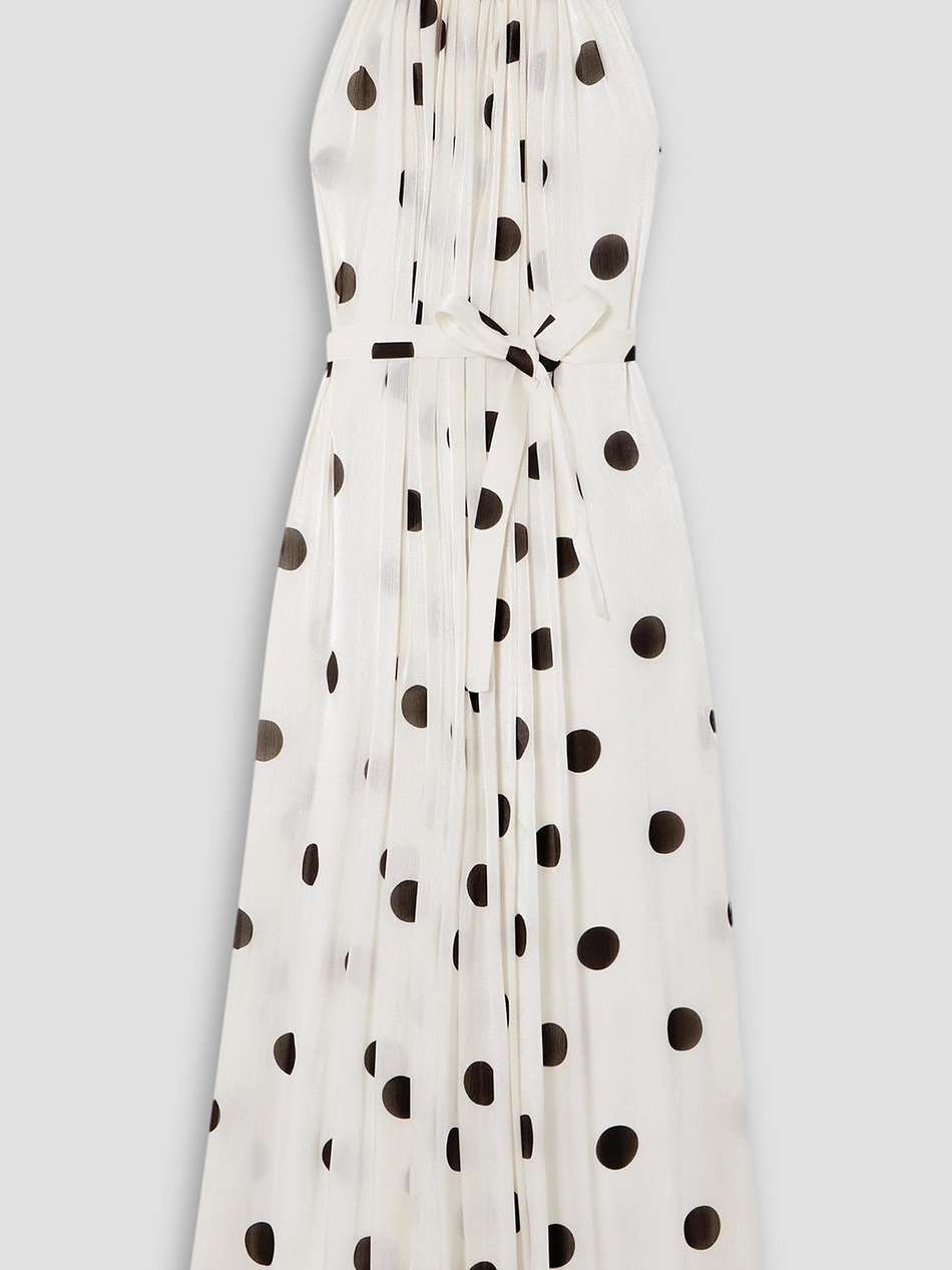 open-back polka-dot crepon halterneck midi dress
