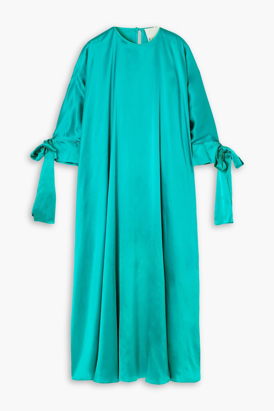 Halpern Bow-detailed Silk-satin Kaftan In Teal