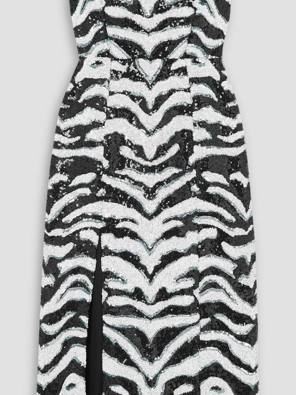 strapless sequined zebra-print tulle midi dress