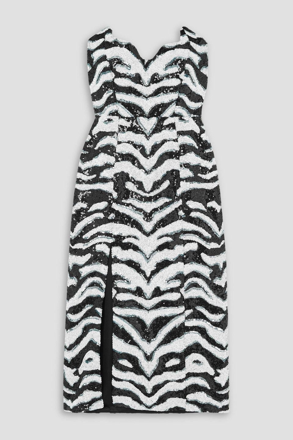 Halpern Strapless Sequined Zebra-print Tulle Midi Dress In White