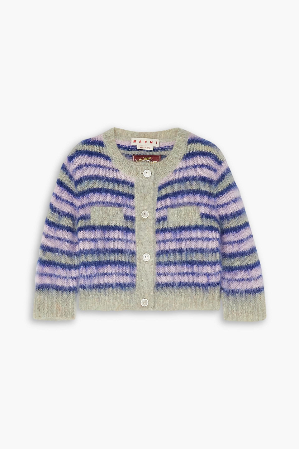 Marni Cropped Striped Mohair-blend Cardigan In Lilac