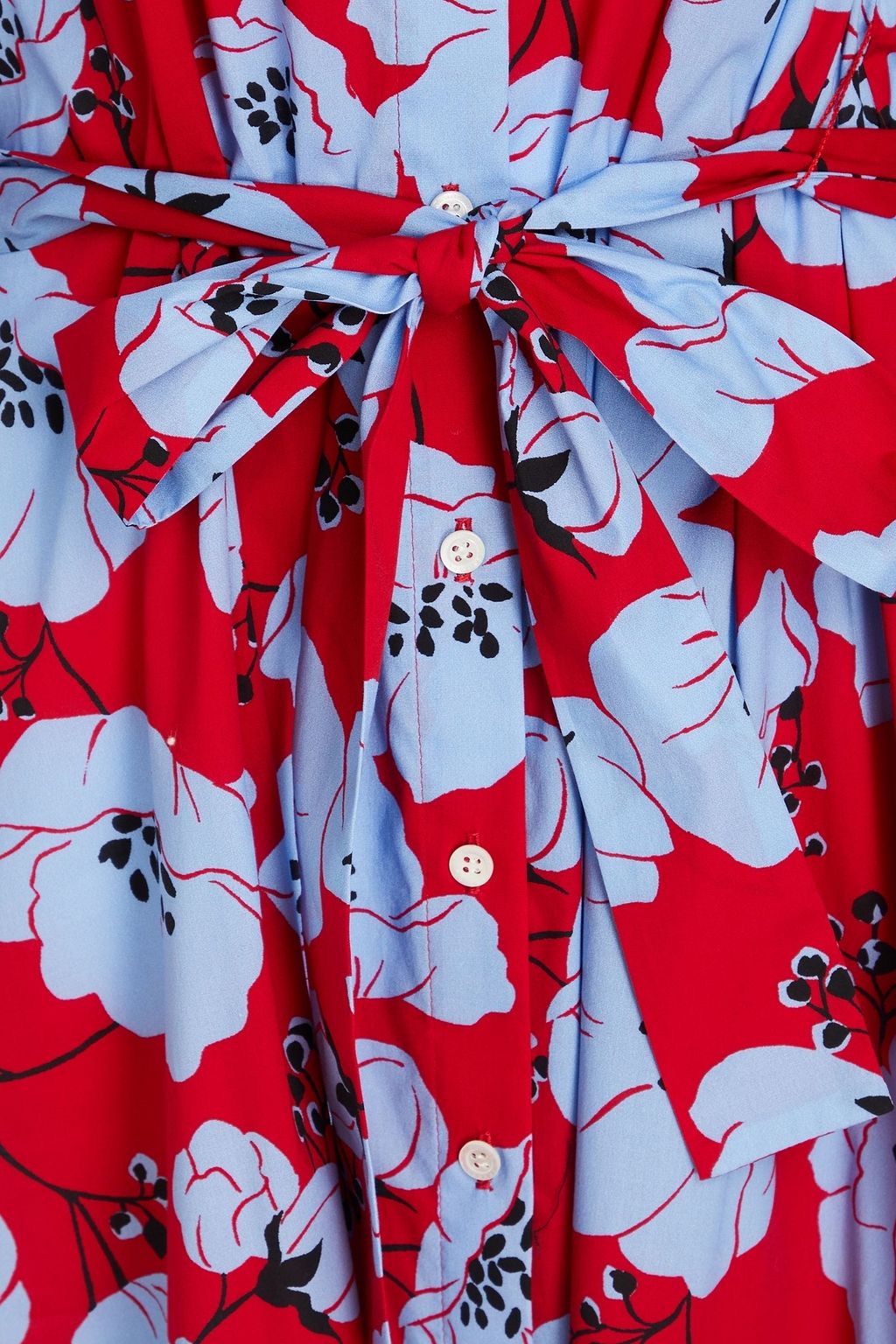CAROLINA HERRERA Hemdkleid in Midilänge aus einer Baumwollmischung mit floralem Print und Gürtel