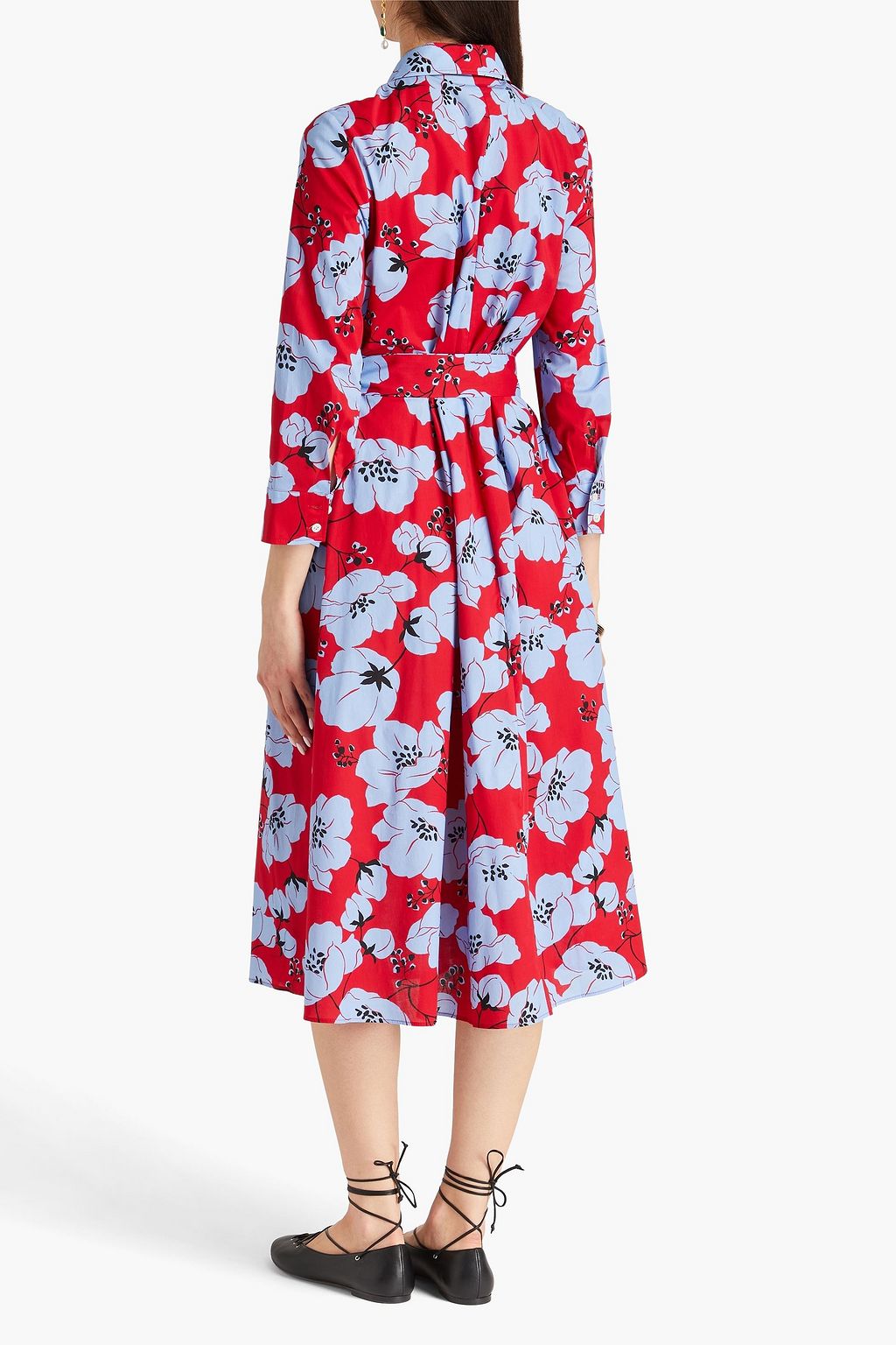 CAROLINA HERRERA Hemdkleid in Midilänge aus einer Baumwollmischung mit floralem Print und Gürtel