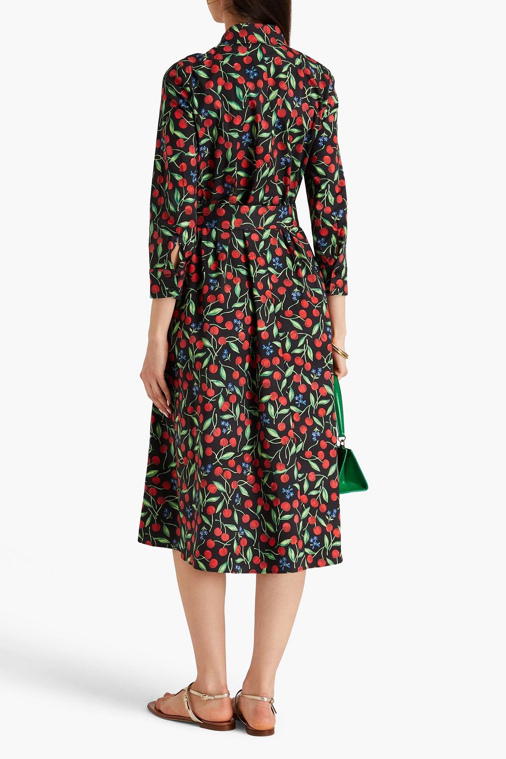 CAROLINA HERRERA コットン混ポプリン ミディシャツワンピース ベルト付き プリント入り