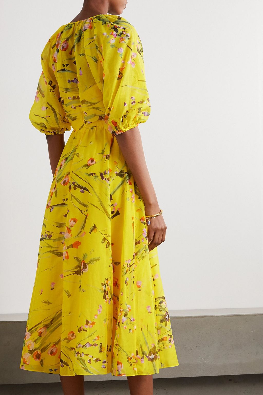 LELA ROSE Wildflower tie-detailed floral-print cotton and silk-blend voile midi dress