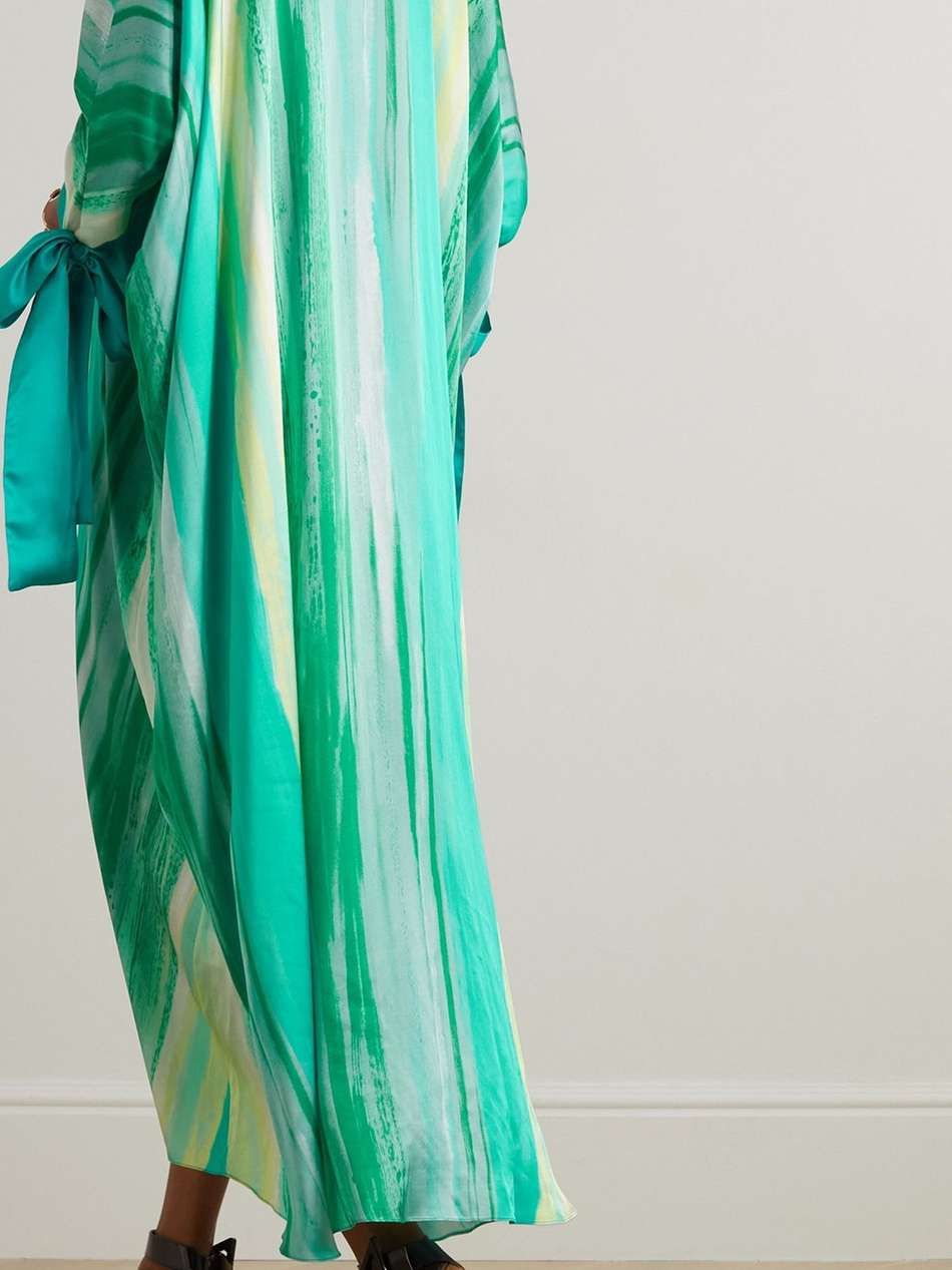 bow-detailed printed silk-satin kaftan