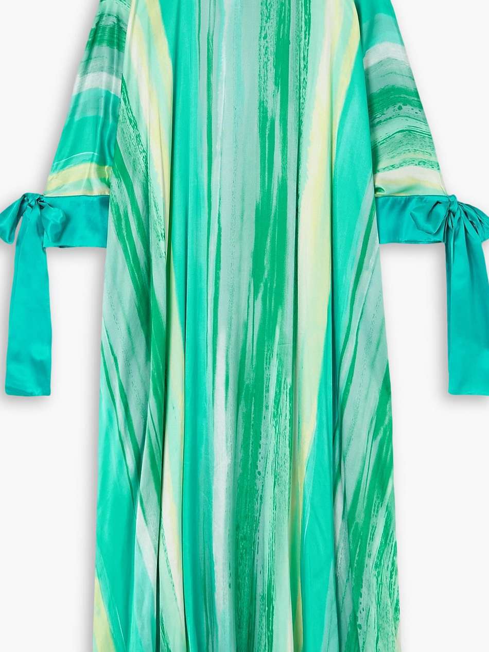 bow-detailed printed silk-satin kaftan