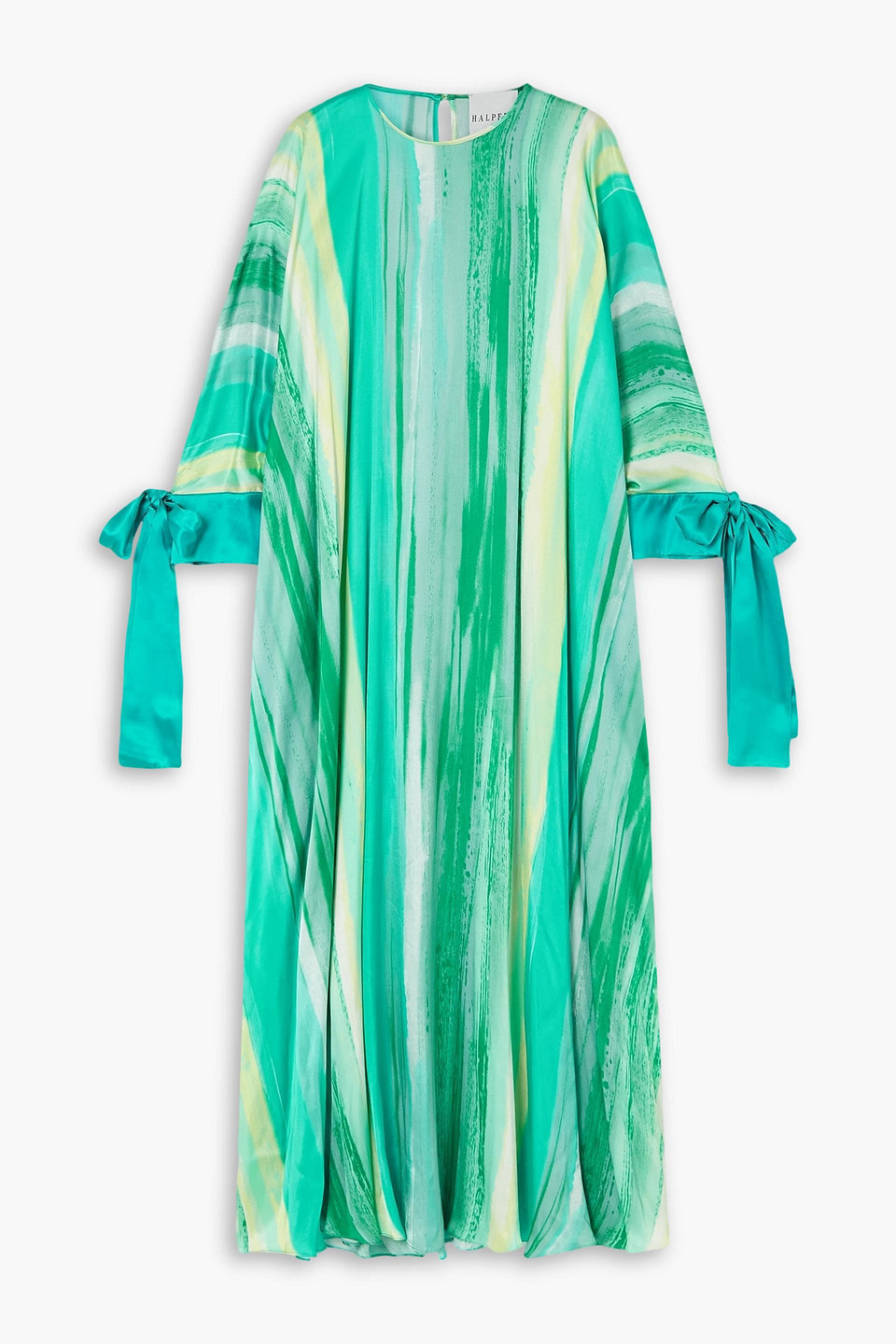 HALPERN BOW-DETAILED PRINTED SILK-SATIN KAFTAN