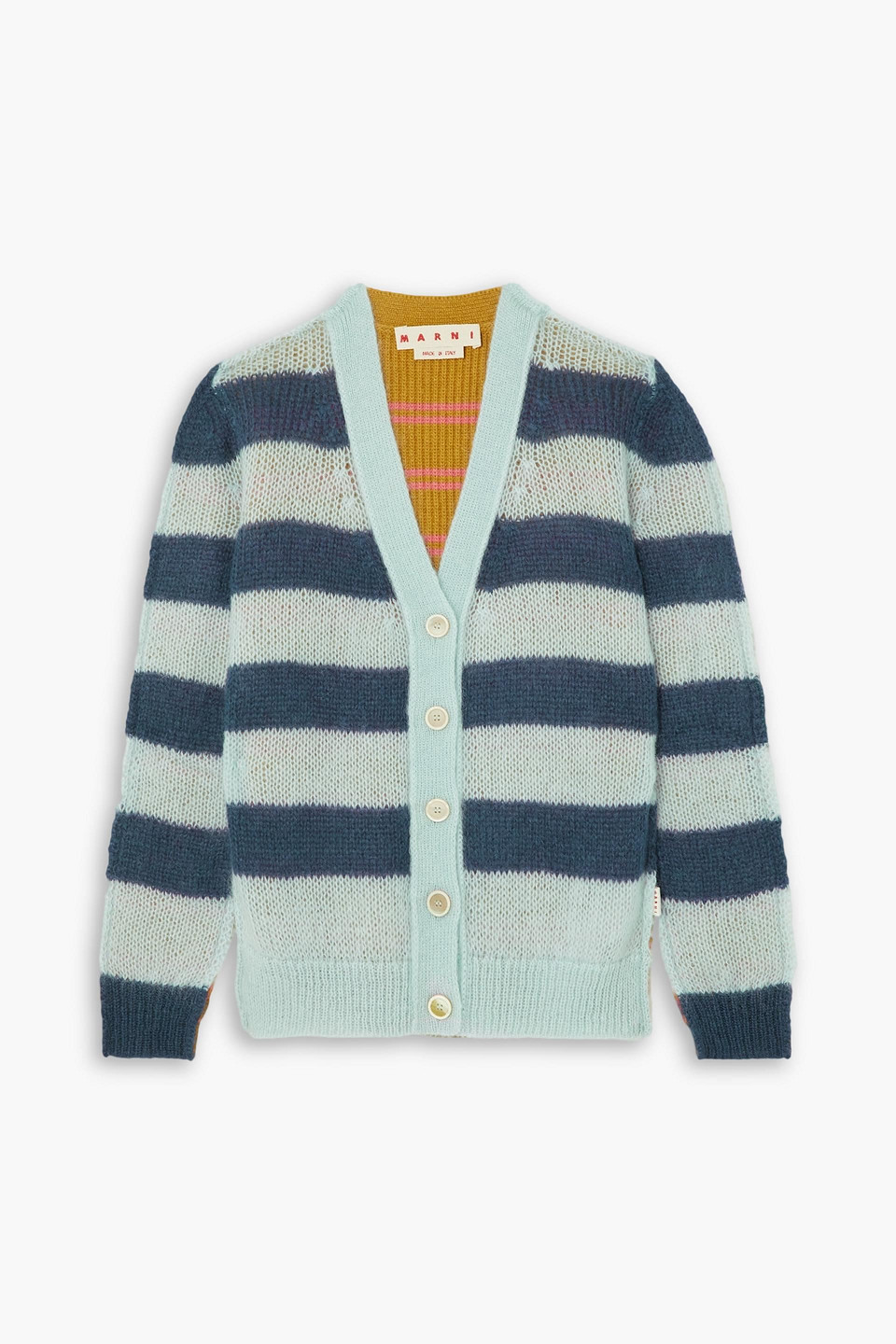 Marni Striped Mohair-blend Cardigan In Sky Blue