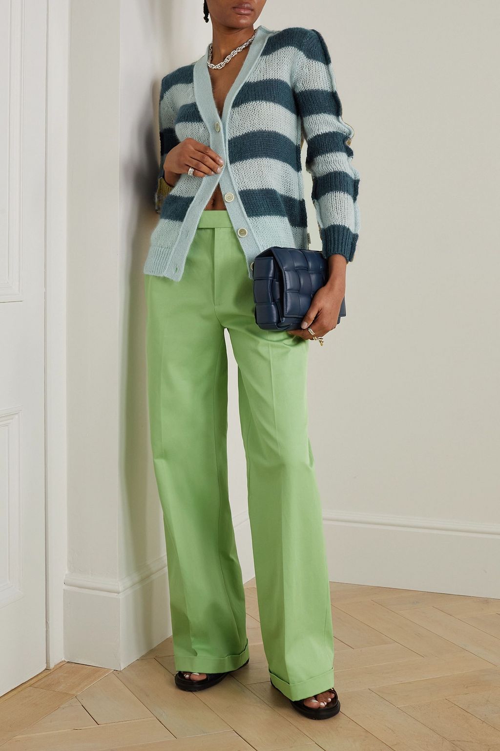 MARNI Striped mohair-blend cardigan