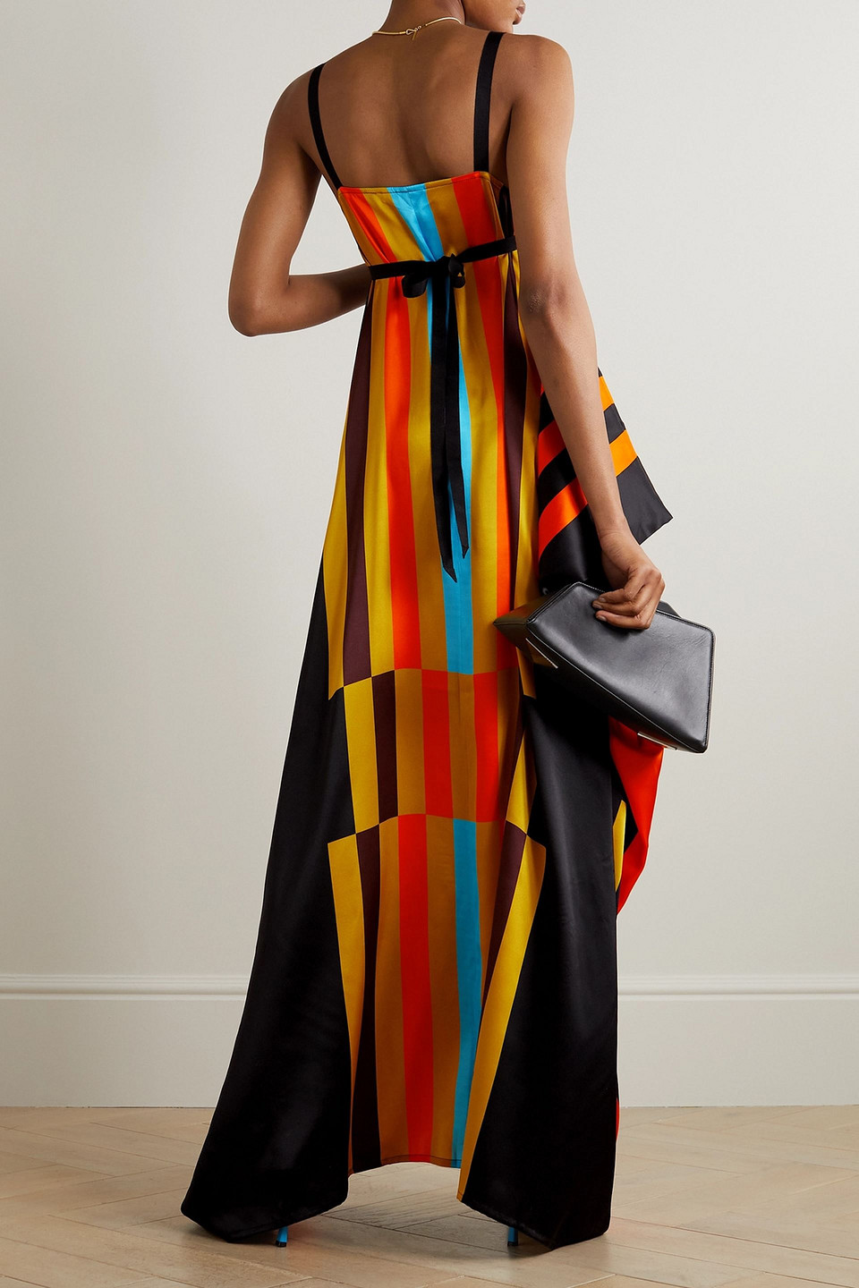 Louisa Parris Poiret Draped Printed Silk-satin Maxi Dress In Mustard