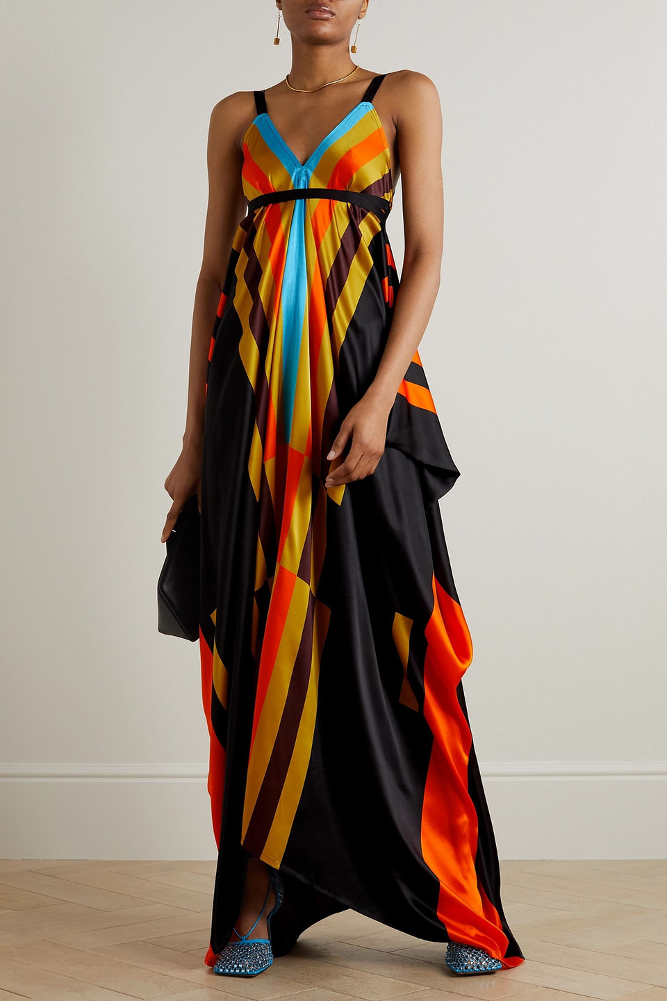 Louisa Parris Poiret Draped Printed Silk-satin Maxi Dress In Mustard