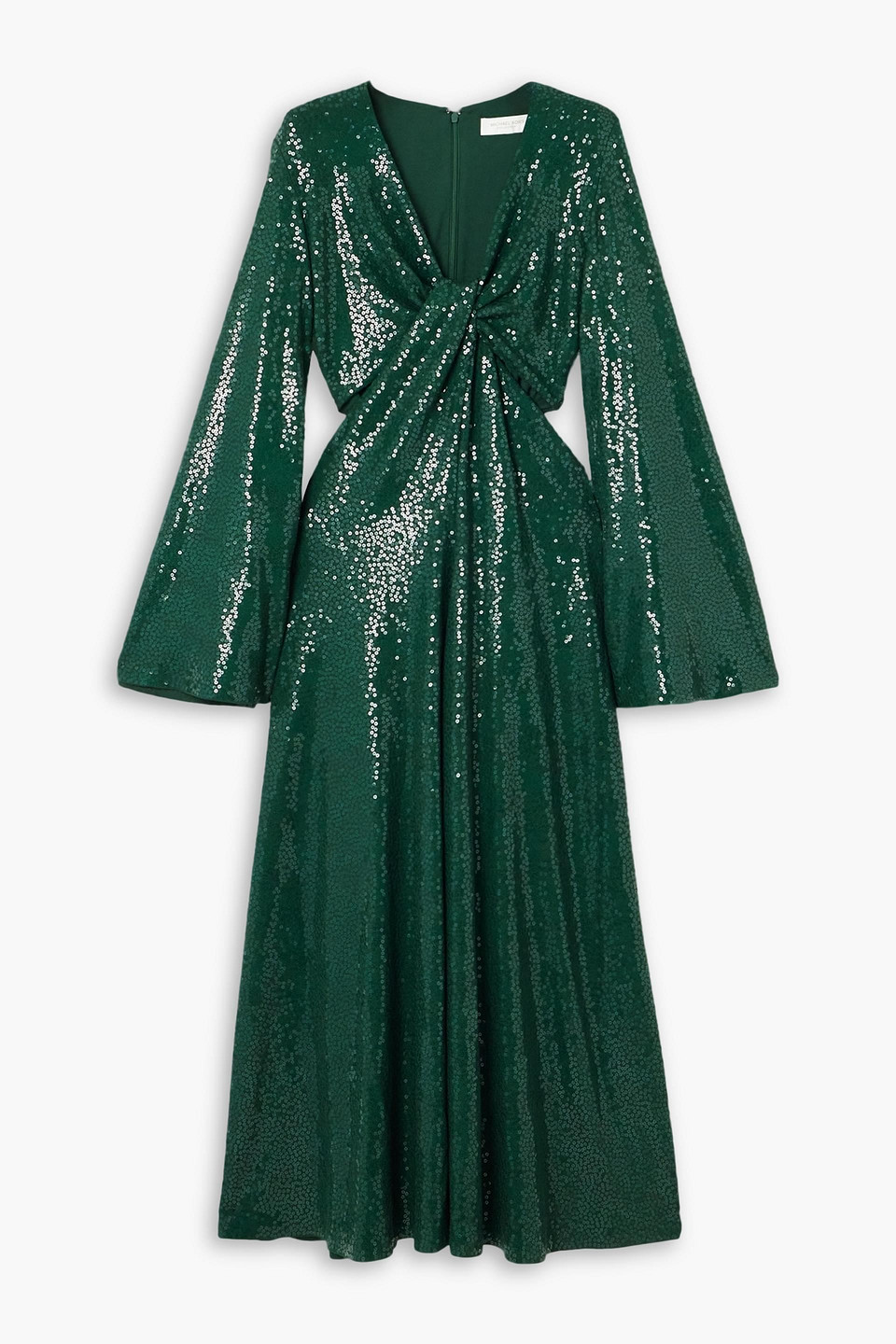 Shop Michael Kors Cutout Sequined Chiffon Midi Dress In Leaf Green
