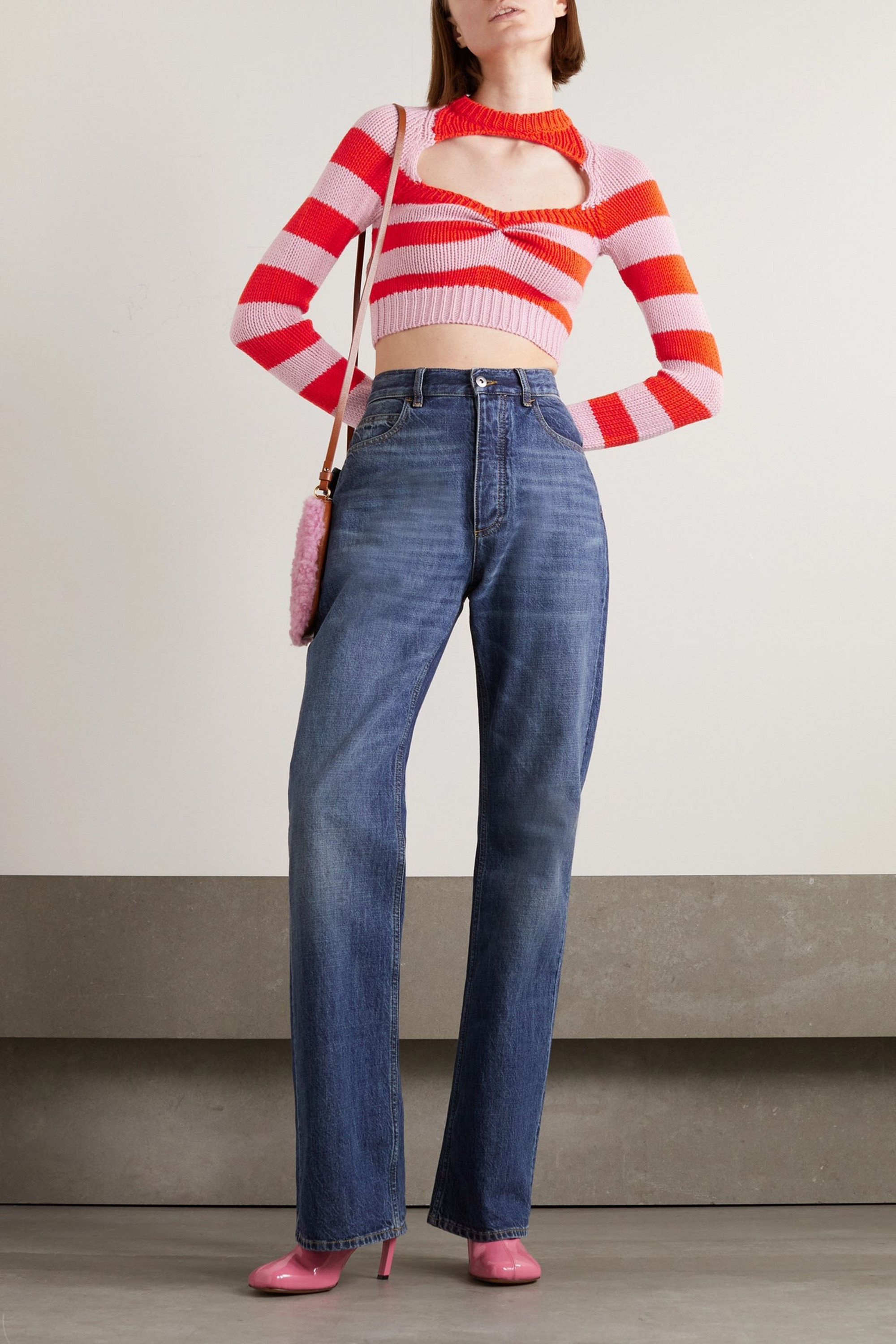 Marni Cropped cutout striped wool sweater