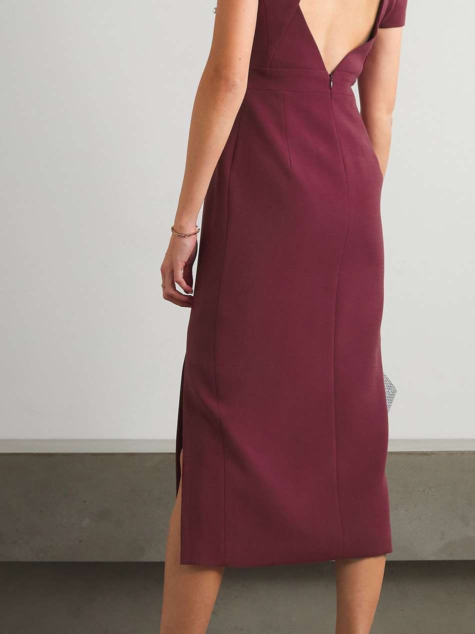 lei open-back faux pearl-embellished crepe midi dress