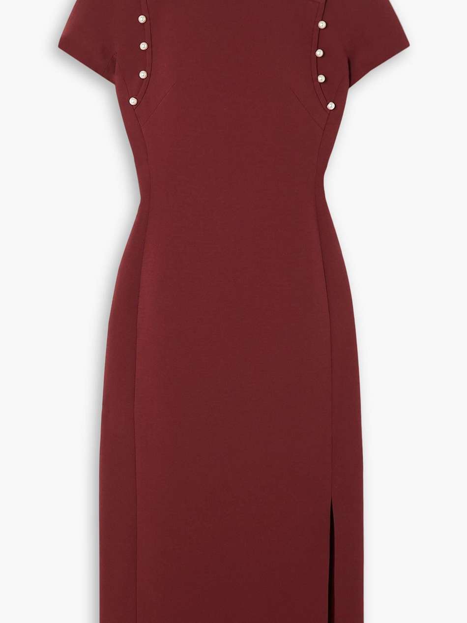 lei open-back faux pearl-embellished crepe midi dress