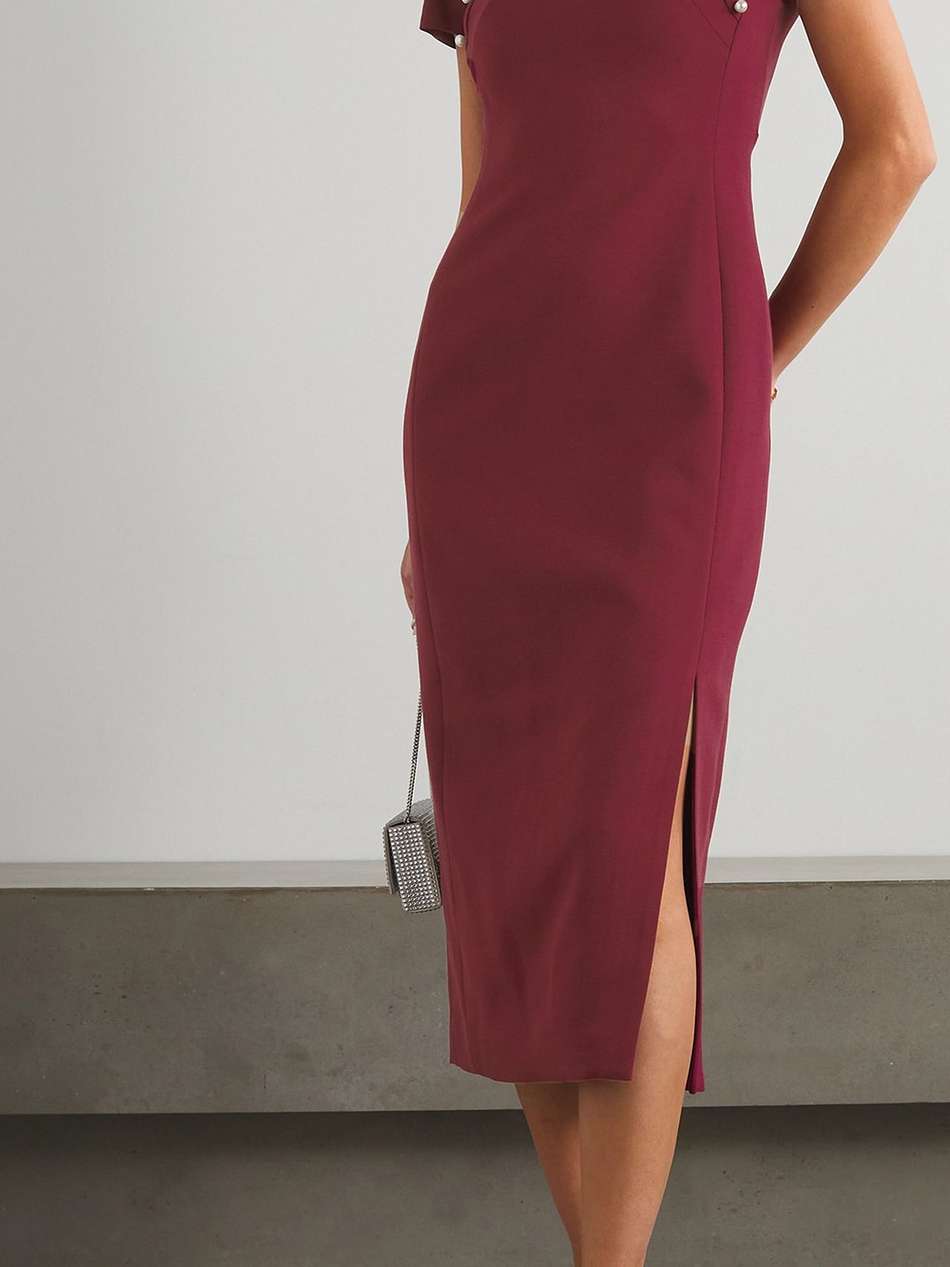 lei open-back faux pearl-embellished crepe midi dress