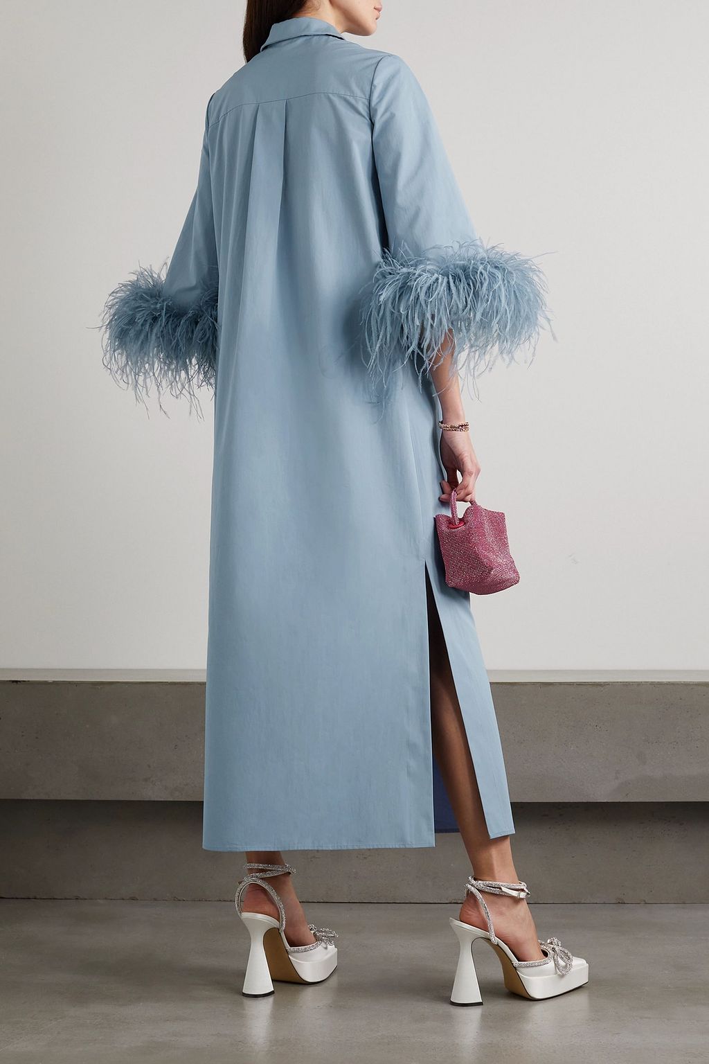 HUISHAN ZHANG Antonia Midikleid aus Baumwolle mit Federn