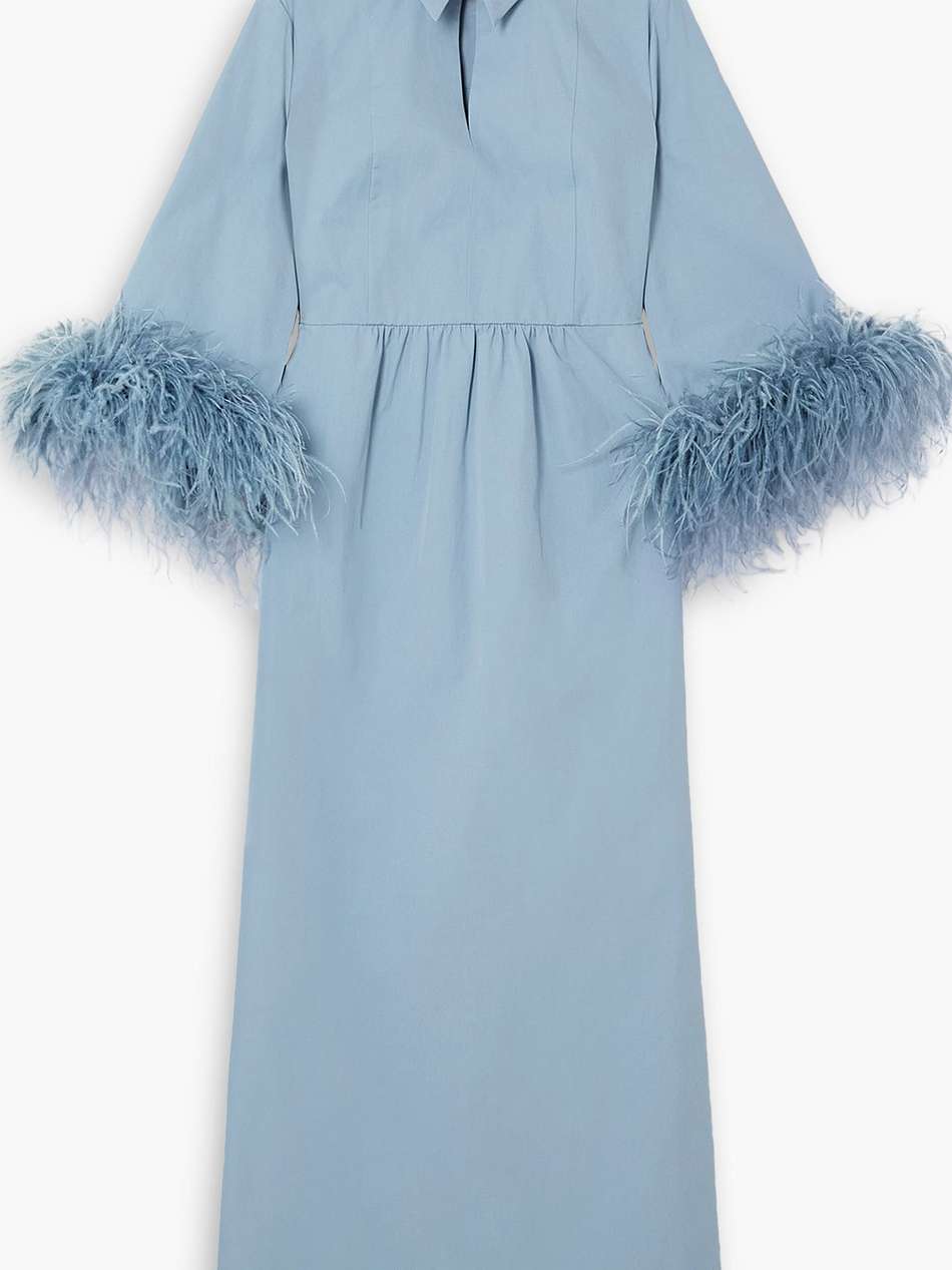 antonia feather-trimmed cotton midi dress