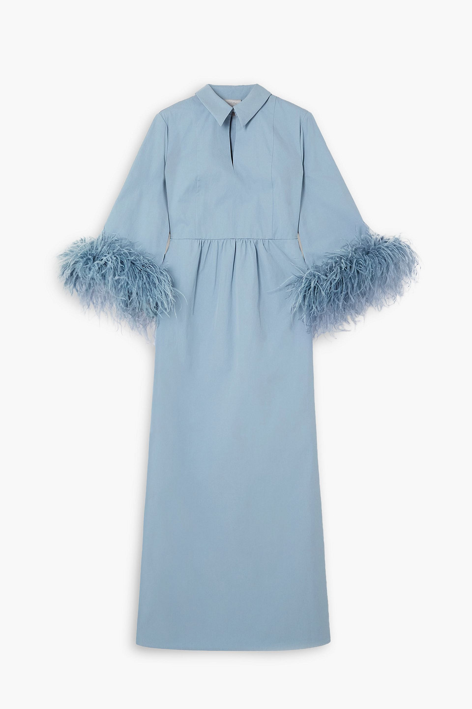 Huishan Zhang Antonia Feather-trimmed Cotton Midi Dress In Slate Blue