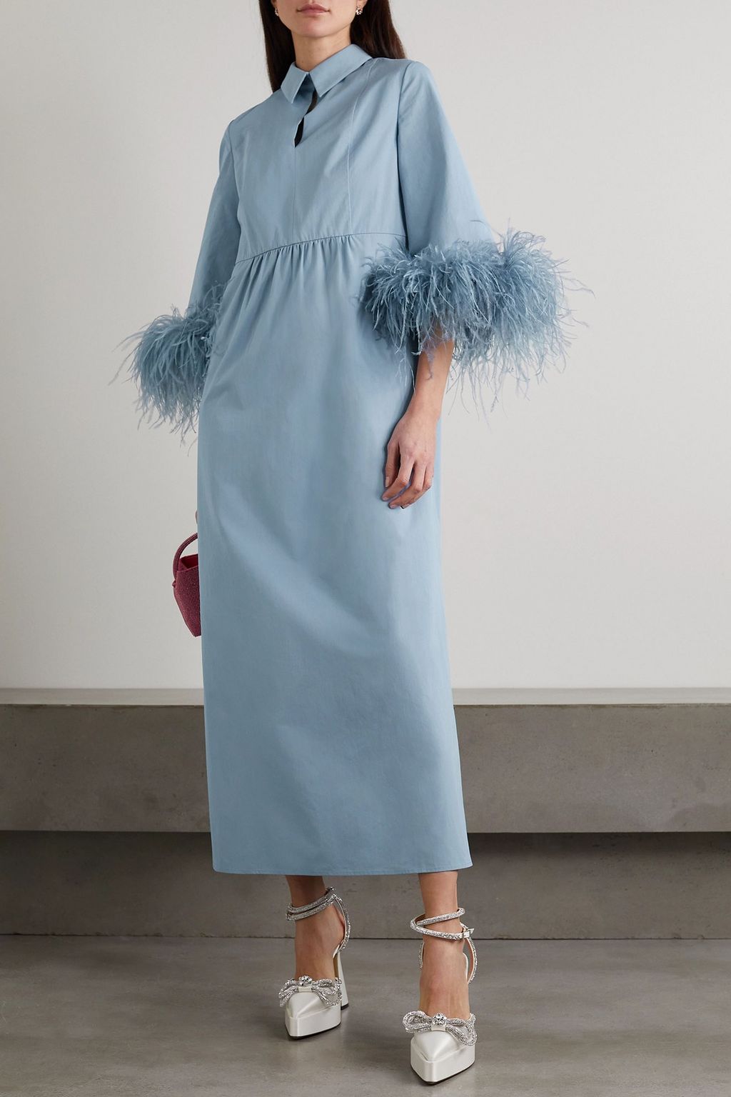 HUISHAN ZHANG Antonia Midikleid aus Baumwolle mit Federn