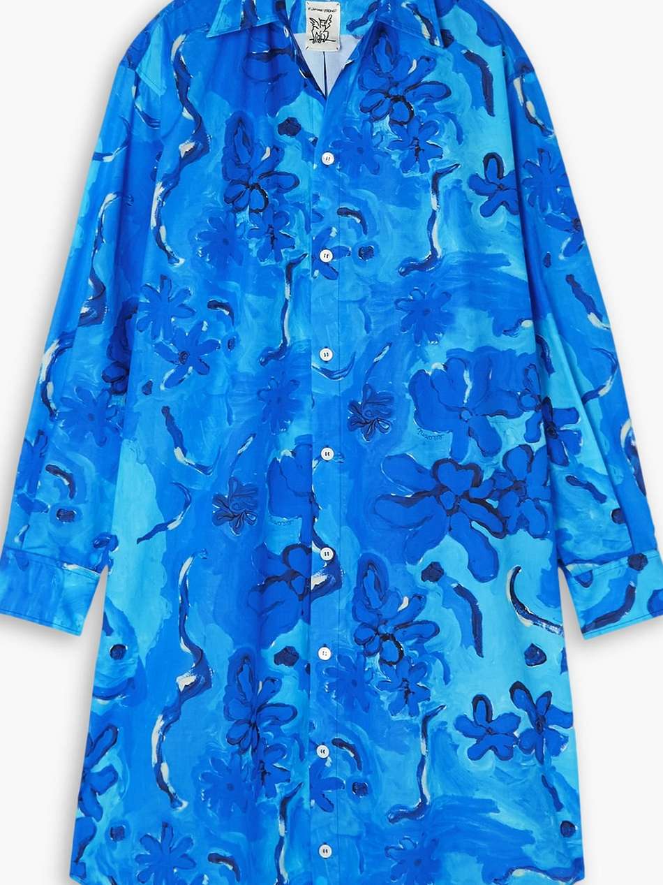 floral-print cotton-poplin shirt dress