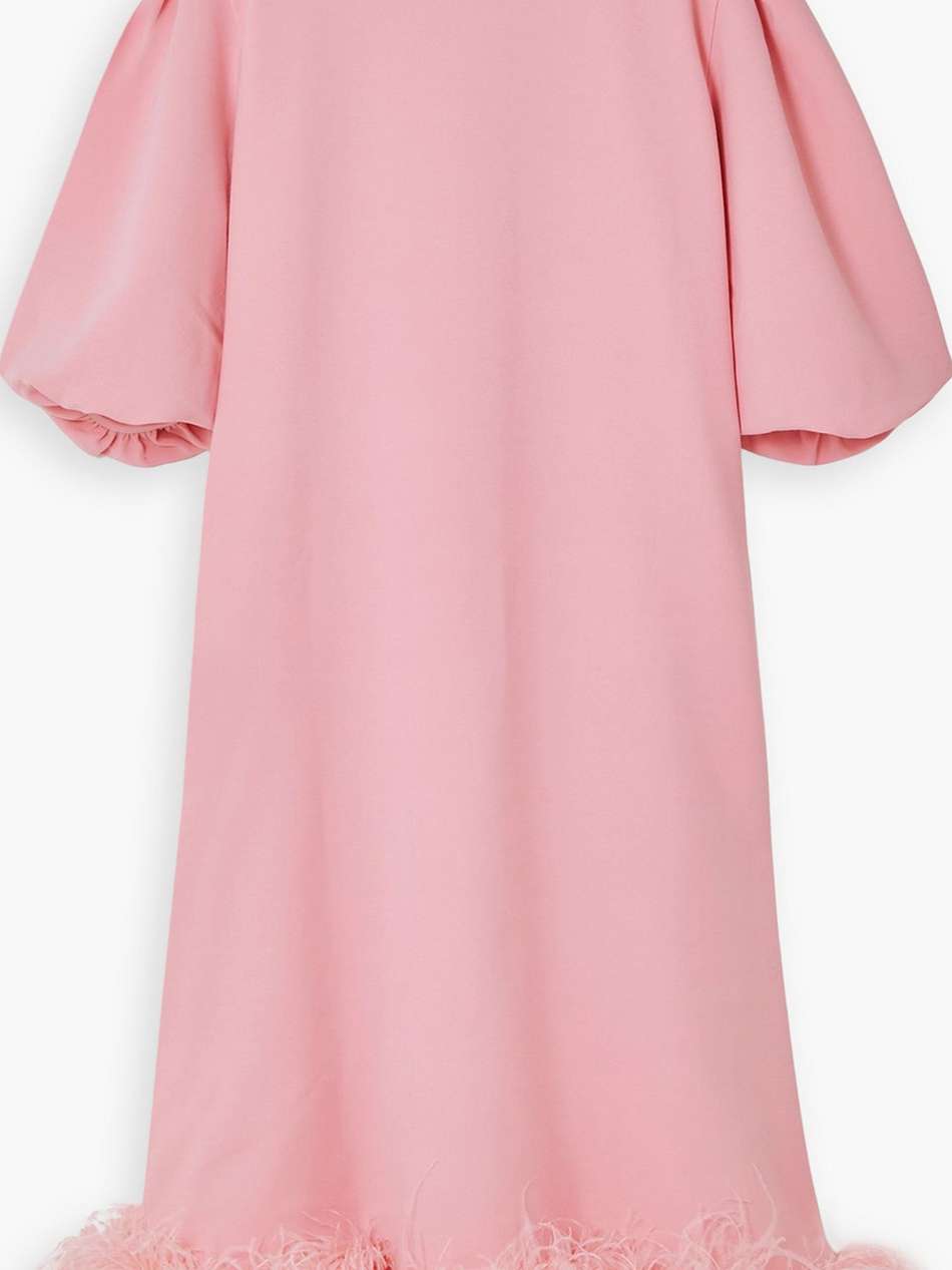 poppy feather-trimmed crepe midi dress