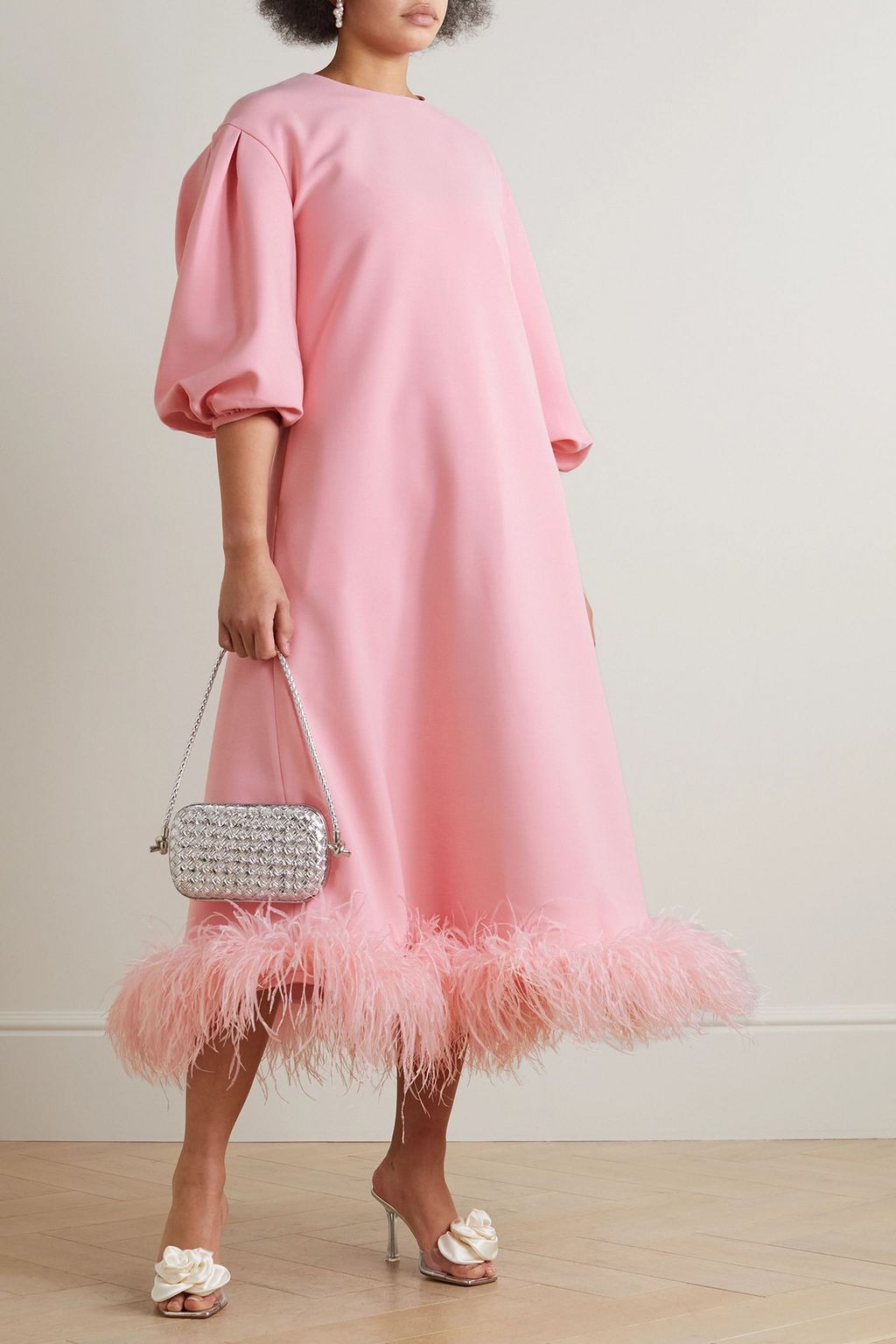 HUISHAN ZHANG Poppy Midikleid aus Crêpe mit Federn