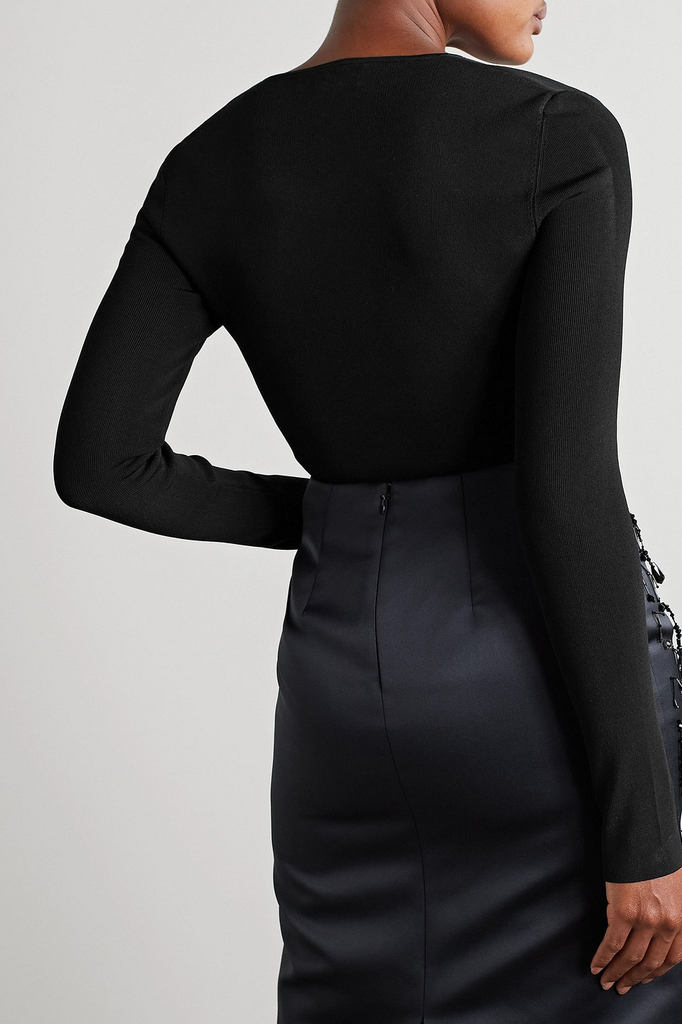 VICTORIA BECKHAM SCALLOPED STRETCH-JERSEY THONG BODYSUIT 