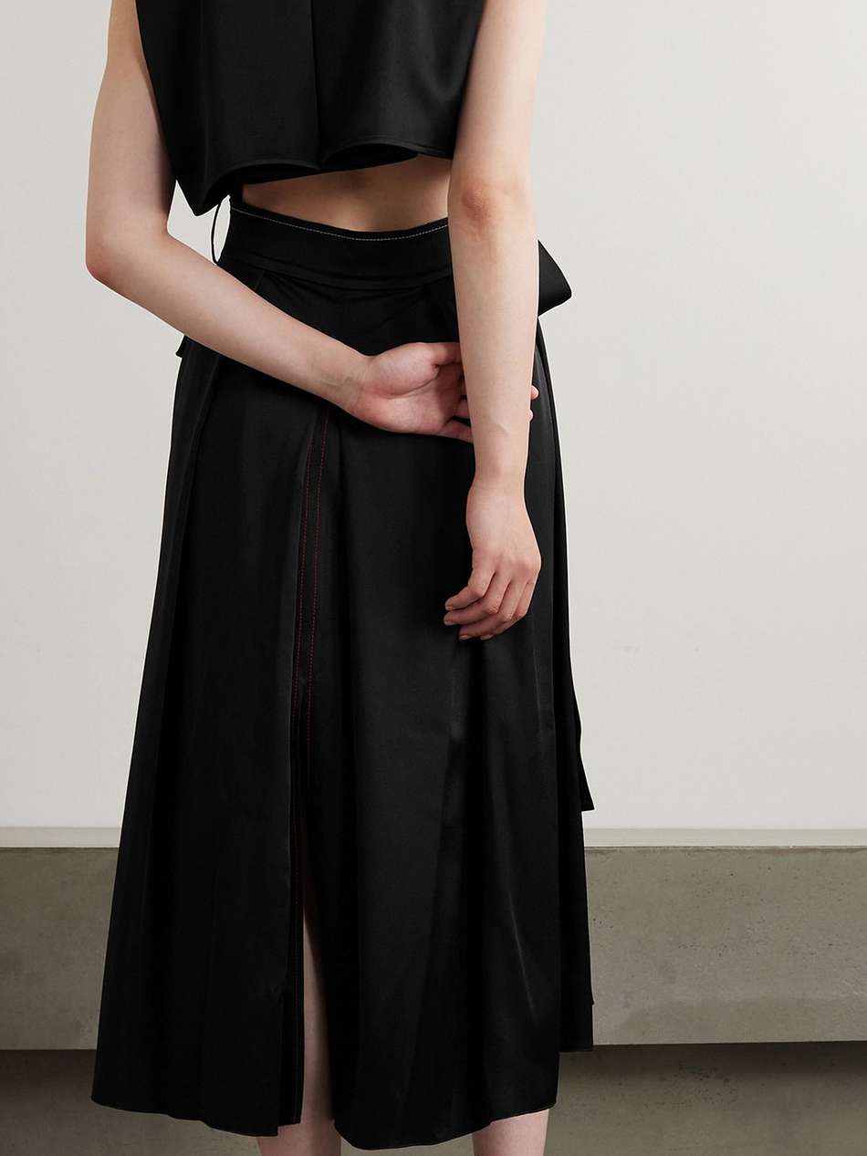trench belted cutout satin-crepe midi wrap dress