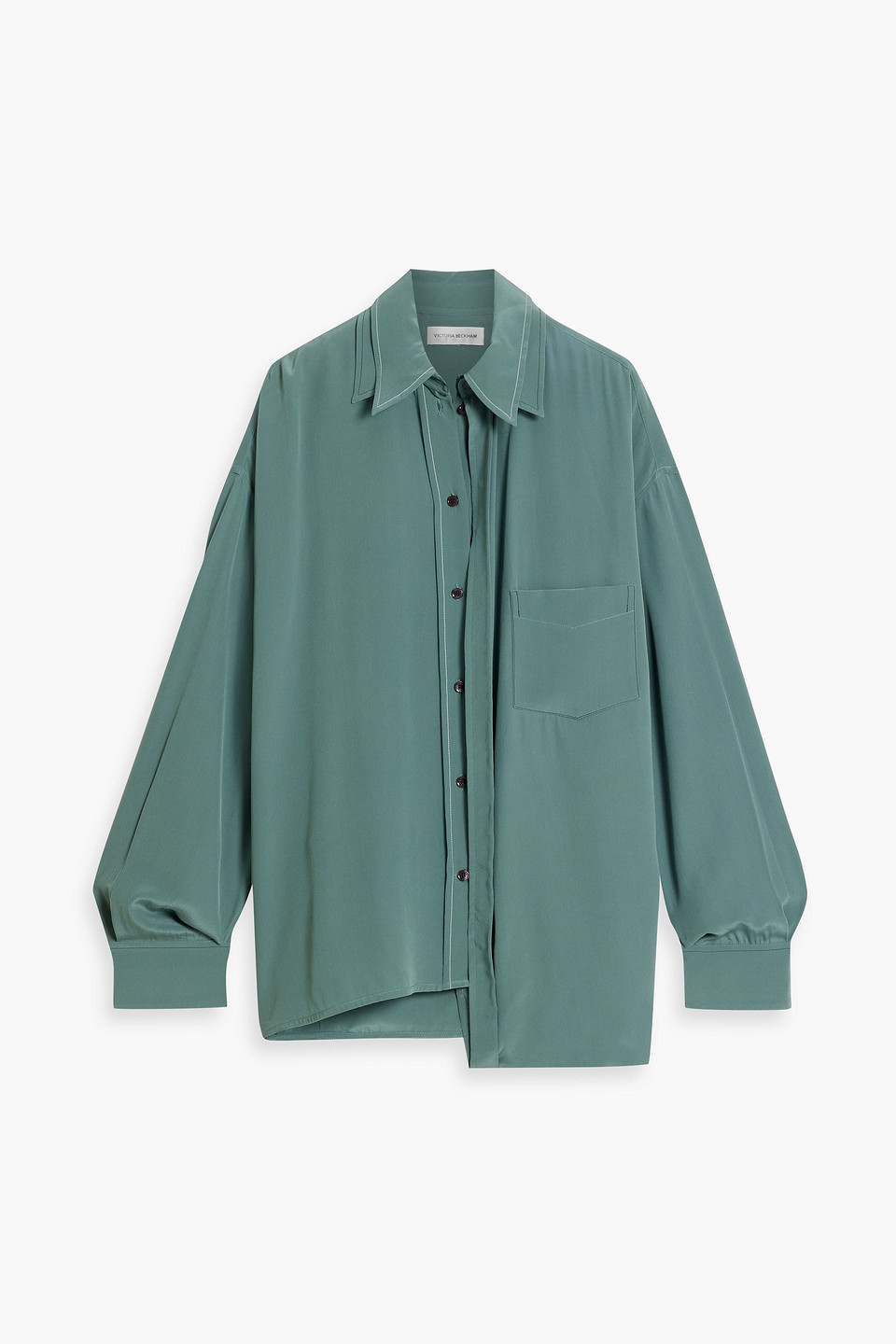 Shop Victoria Beckham Layered Silk Crepe De Chine Blouse In Grey Green