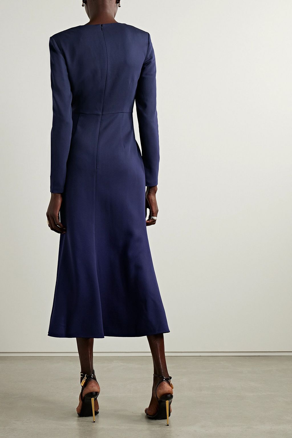 ROLAND MOURET Ruched stretch-cady midi dress