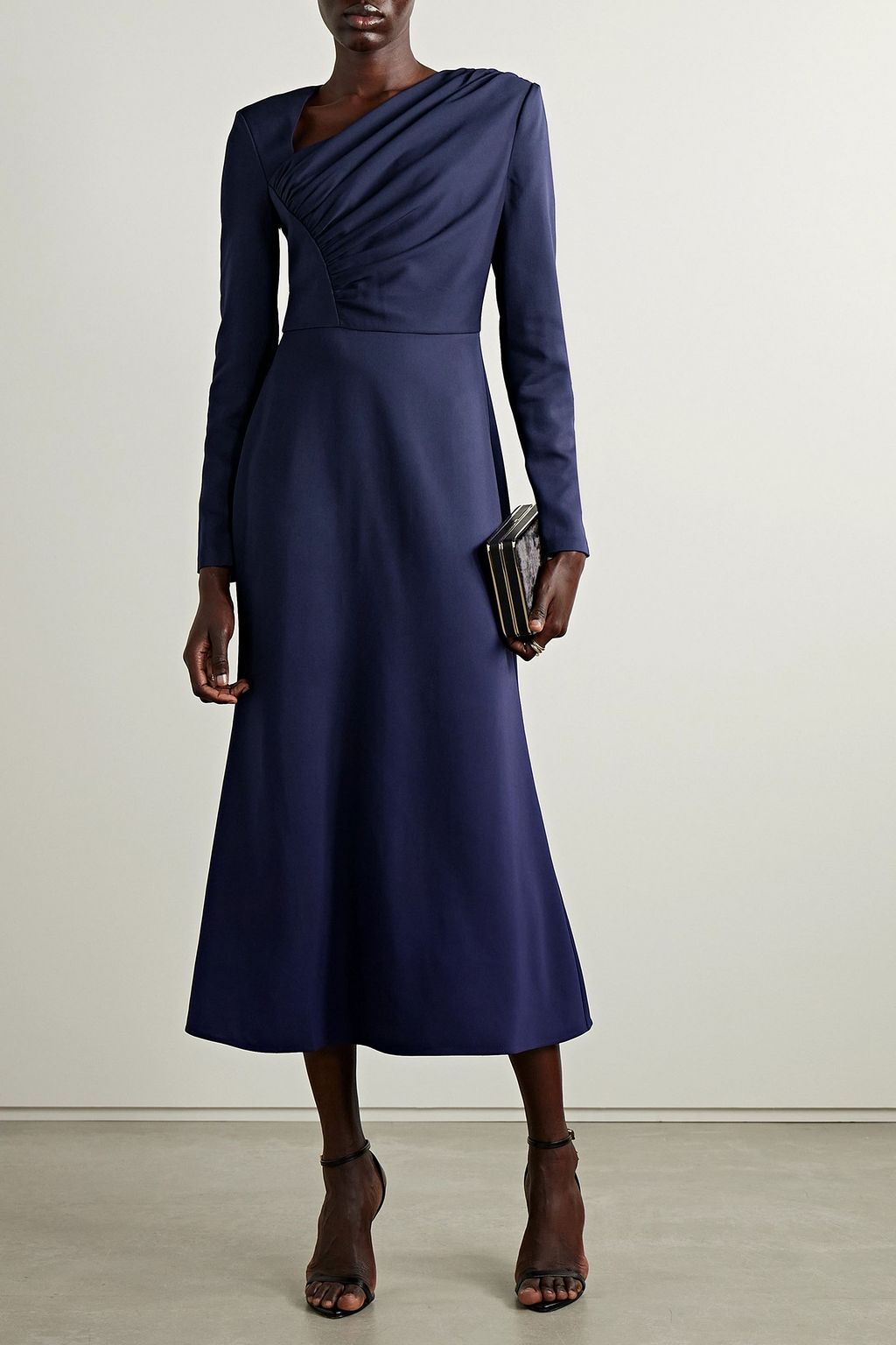 ROLAND MOURET Ruched stretch-cady midi dress