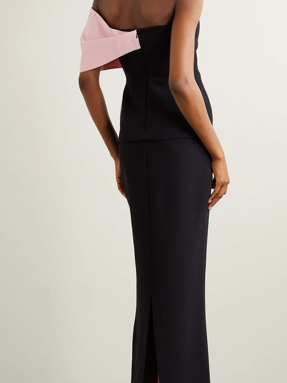 suri one-shoulder faille-paneled stretch-crepe gown