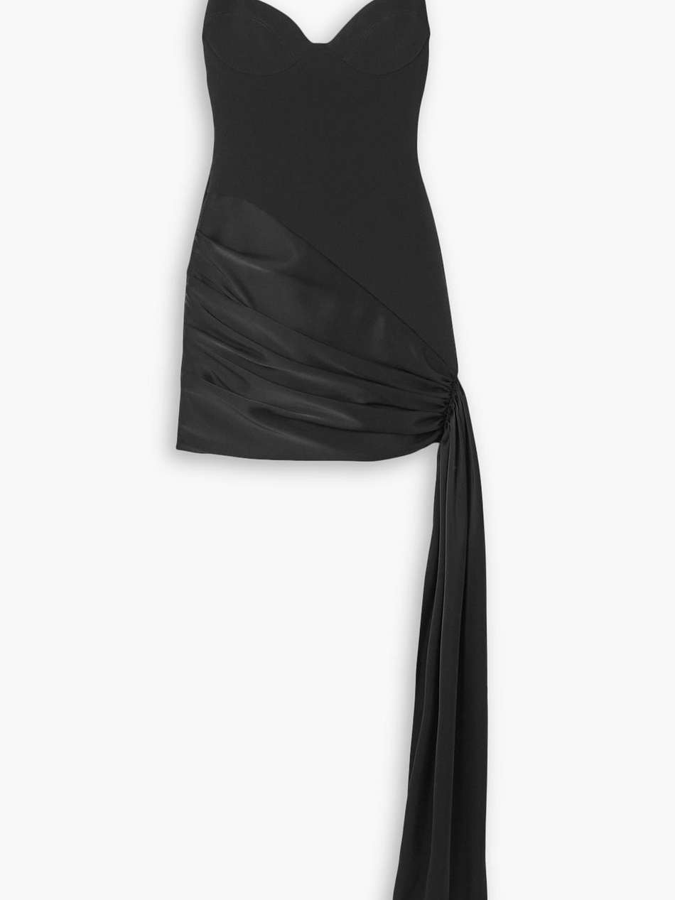 gathered satin and crepe mini dress