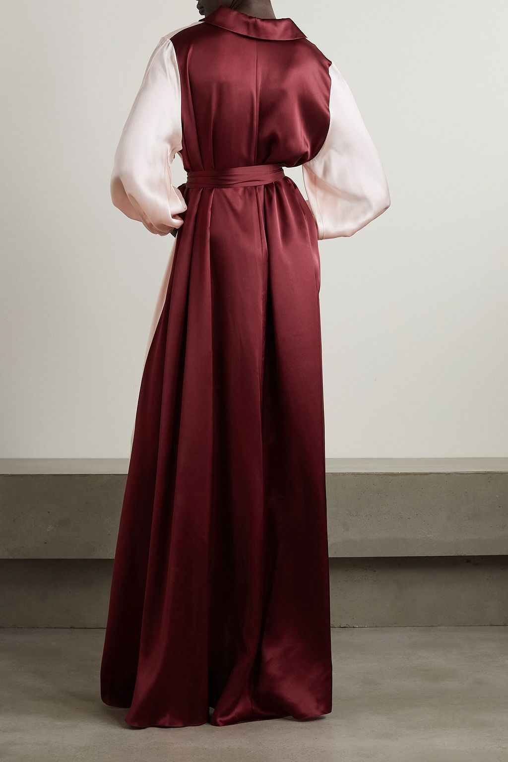 HALPERN Belted two-tone silk-satin maxi shirt dress