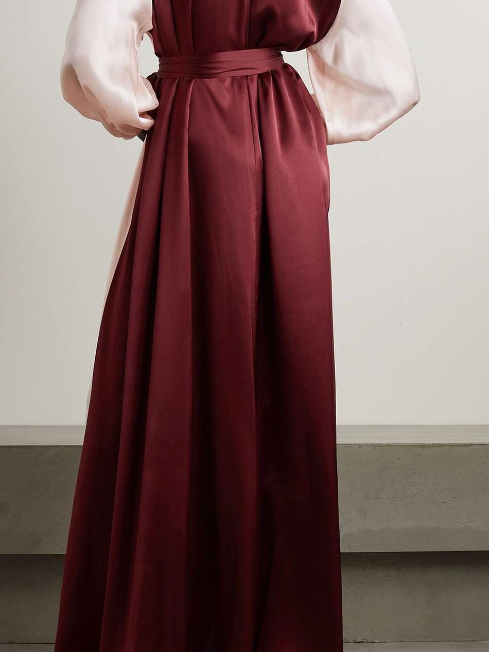 belted two-tone silk-satin maxi shirt dress